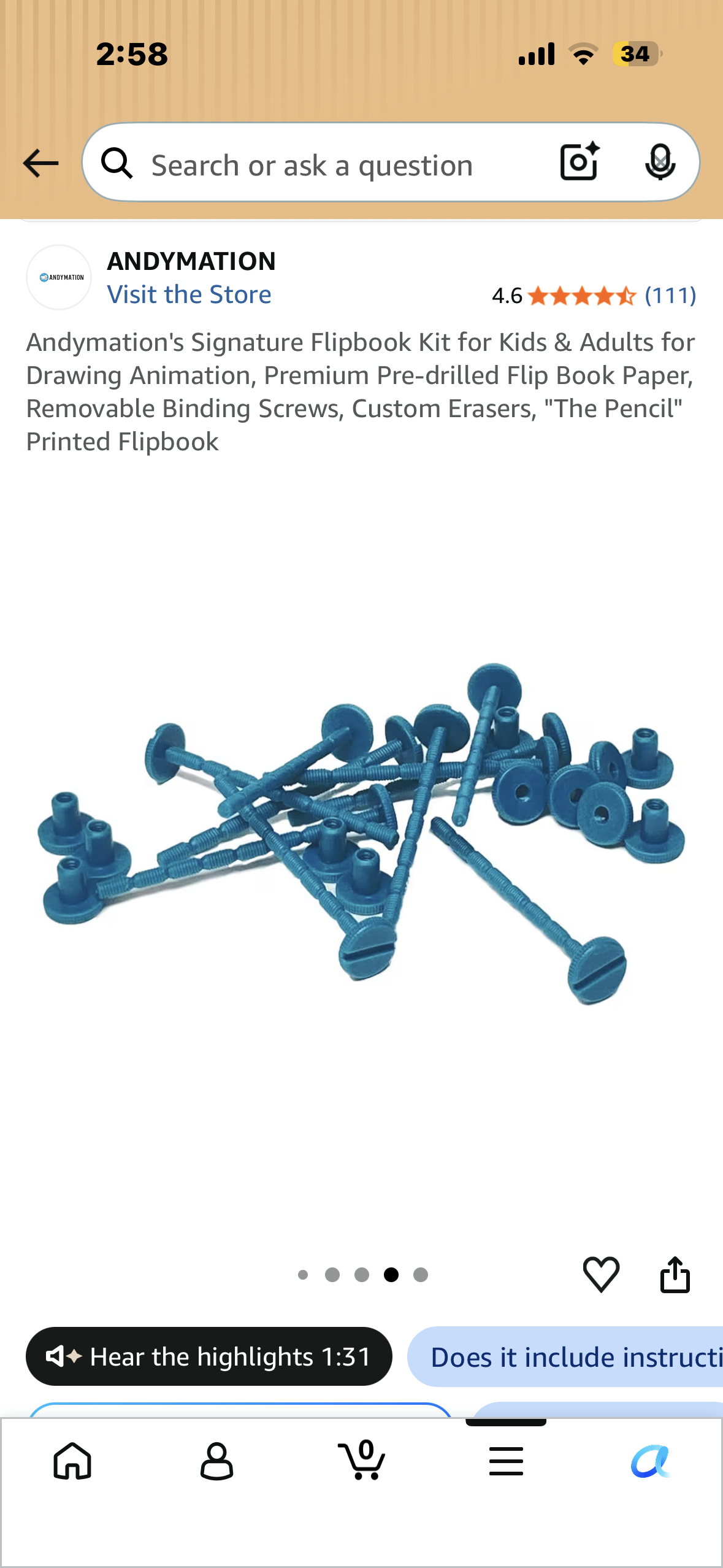 Andymation's Signature Flipbook Kit for Kids & Adults for Drawing Animation, Premium Pre-drilled Flip Book Paper, Removable Binding Screws, Custom Erasers, "The Pencil" Printed Flipbook