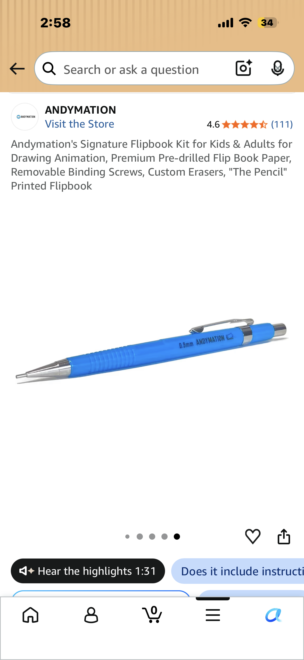 Andymation's Signature Flipbook Kit for Kids & Adults for Drawing Animation, Premium Pre-drilled Flip Book Paper, Removable Binding Screws, Custom Erasers, "The Pencil" Printed Flipbook