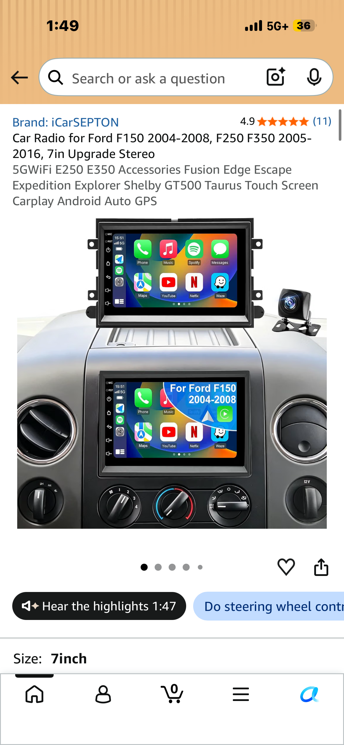 Car Radio for Ford F150 2004-2008, F250 F350 2005-2016, 7in Upgrade Stereo 5GWiFi E250 E350 Accessories Fusion Edge Escape Expedition Explorer Shelby GT500 Taurus Touch Screen Carplay Android Auto GPS
