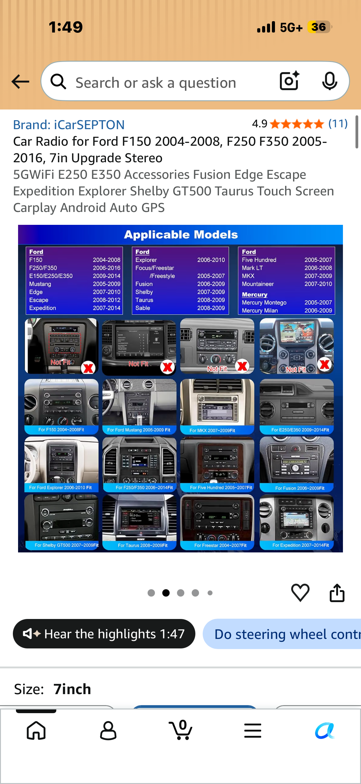 Car Radio for Ford F150 2004-2008, F250 F350 2005-2016, 7in Upgrade Stereo 5GWiFi E250 E350 Accessories Fusion Edge Escape Expedition Explorer Shelby GT500 Taurus Touch Screen Carplay Android Auto GPS