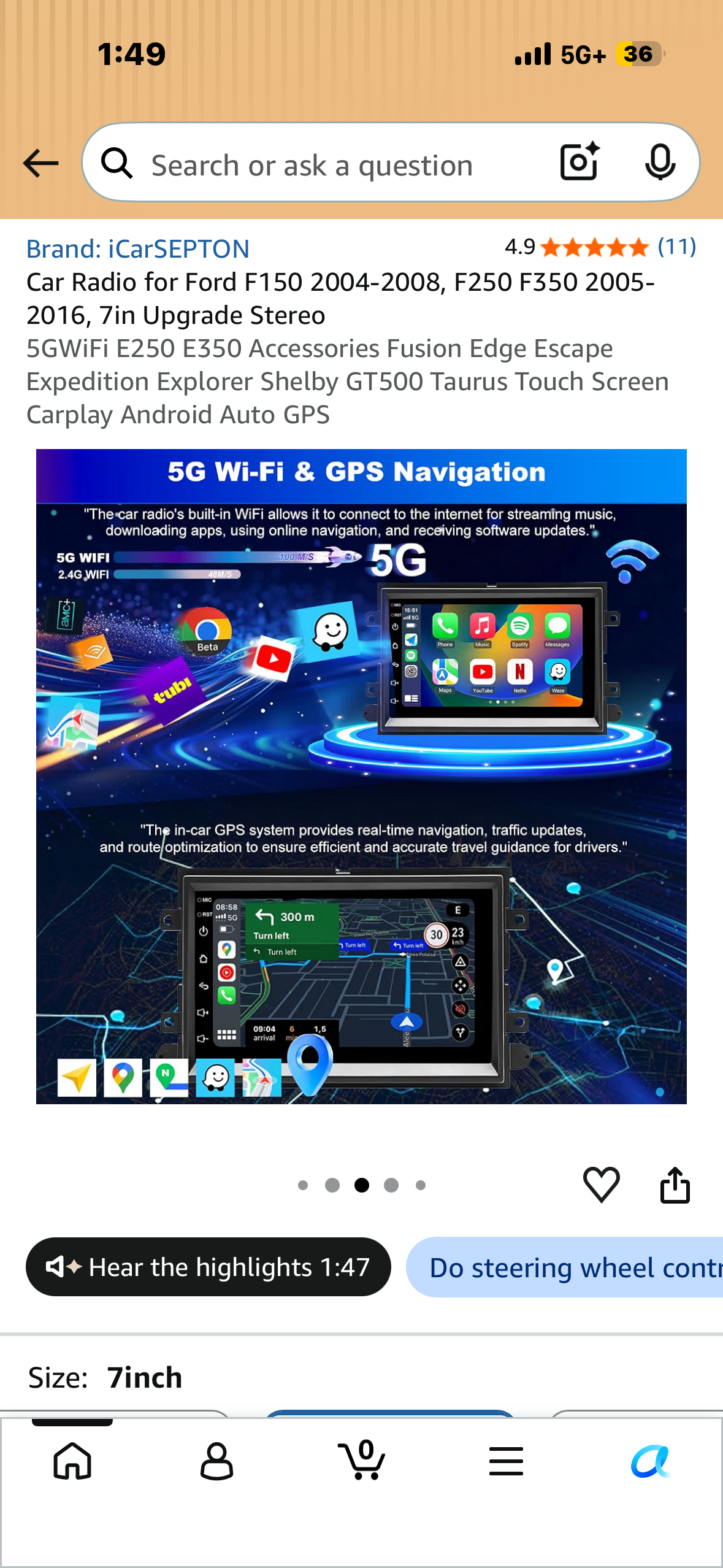 Car Radio for Ford F150 2004-2008, F250 F350 2005-2016, 7in Upgrade Stereo 5GWiFi E250 E350 Accessories Fusion Edge Escape Expedition Explorer Shelby GT500 Taurus Touch Screen Carplay Android Auto GPS