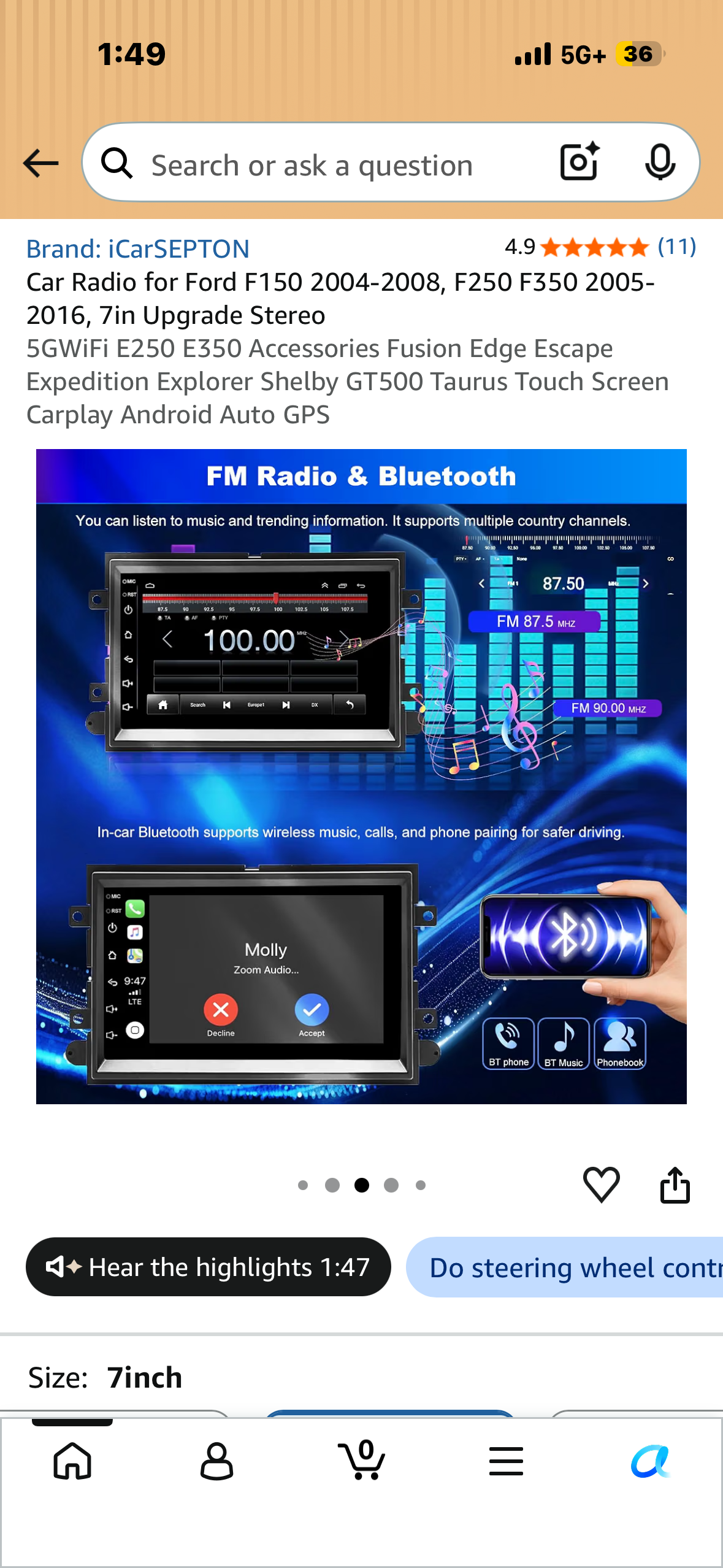 Car Radio for Ford F150 2004-2008, F250 F350 2005-2016, 7in Upgrade Stereo 5GWiFi E250 E350 Accessories Fusion Edge Escape Expedition Explorer Shelby GT500 Taurus Touch Screen Carplay Android Auto GPS