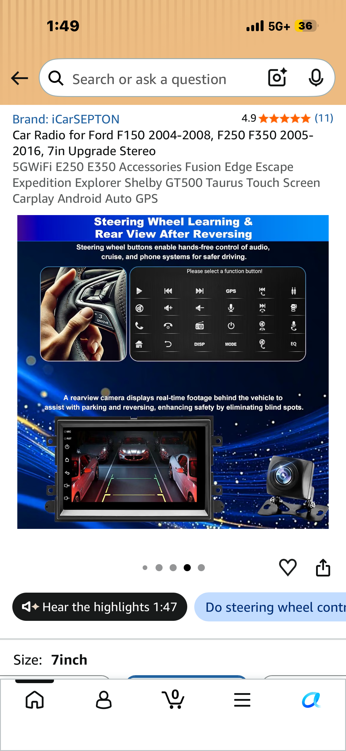 Car Radio for Ford F150 2004-2008, F250 F350 2005-2016, 7in Upgrade Stereo 5GWiFi E250 E350 Accessories Fusion Edge Escape Expedition Explorer Shelby GT500 Taurus Touch Screen Carplay Android Auto GPS