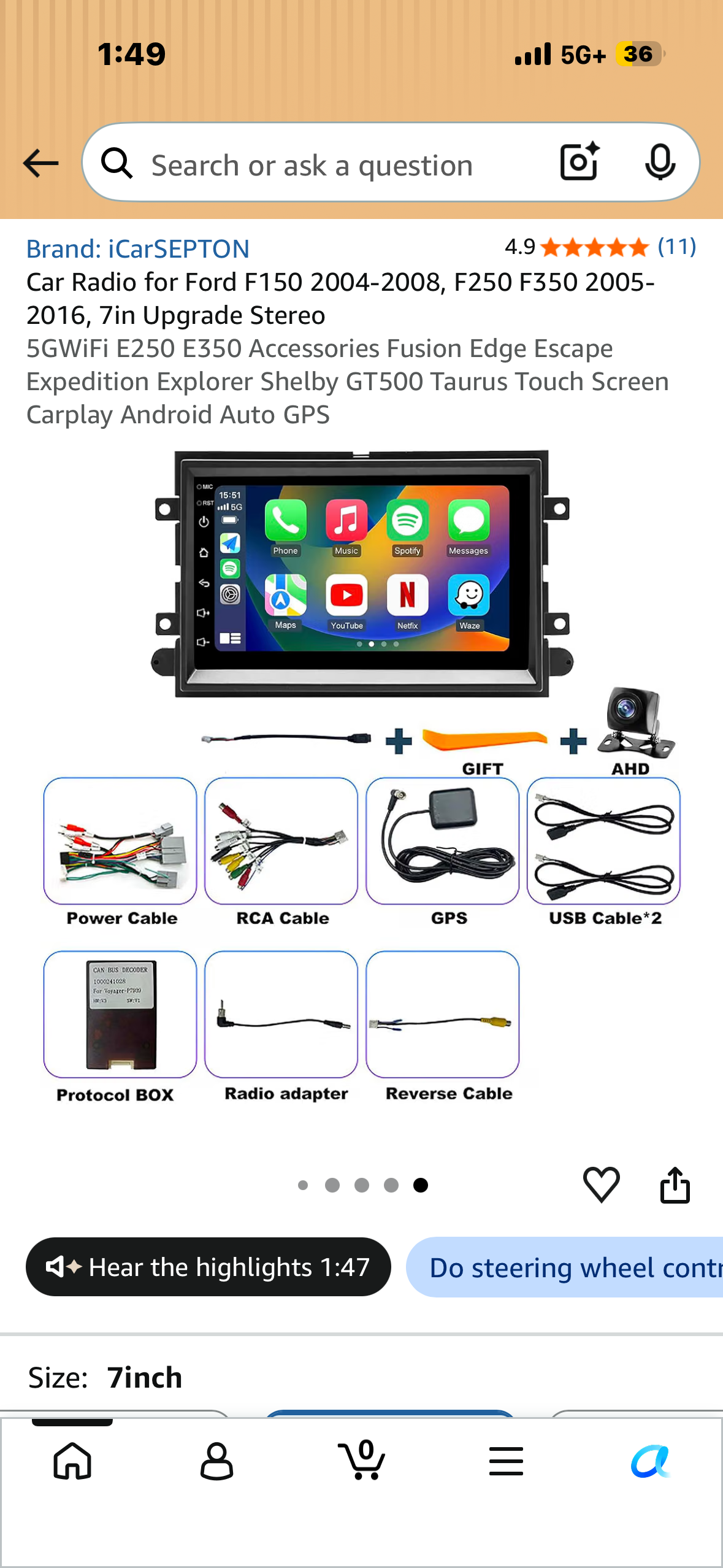 Car Radio for Ford F150 2004-2008, F250 F350 2005-2016, 7in Upgrade Stereo 5GWiFi E250 E350 Accessories Fusion Edge Escape Expedition Explorer Shelby GT500 Taurus Touch Screen Carplay Android Auto GPS