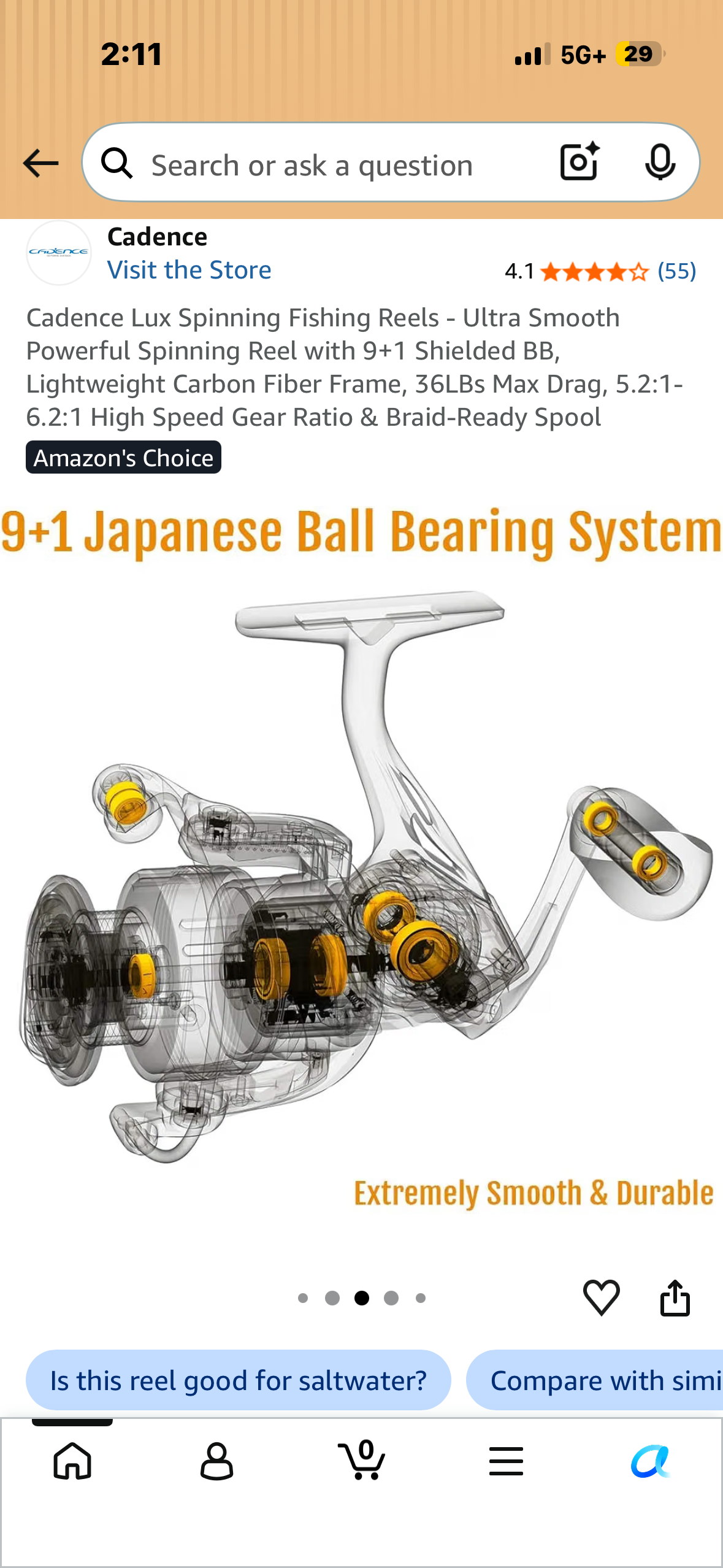 Cadence Lux Spinning Fishing Reels - Ultra Smooth Powerful Spinning Reel with 9+1 Shielded BB, Lightweight Carbon Fiber Frame, 36LBs Max Drag, 5.2:1-6.2:1 High Speed Gear Ratio & Braid-Ready Spool