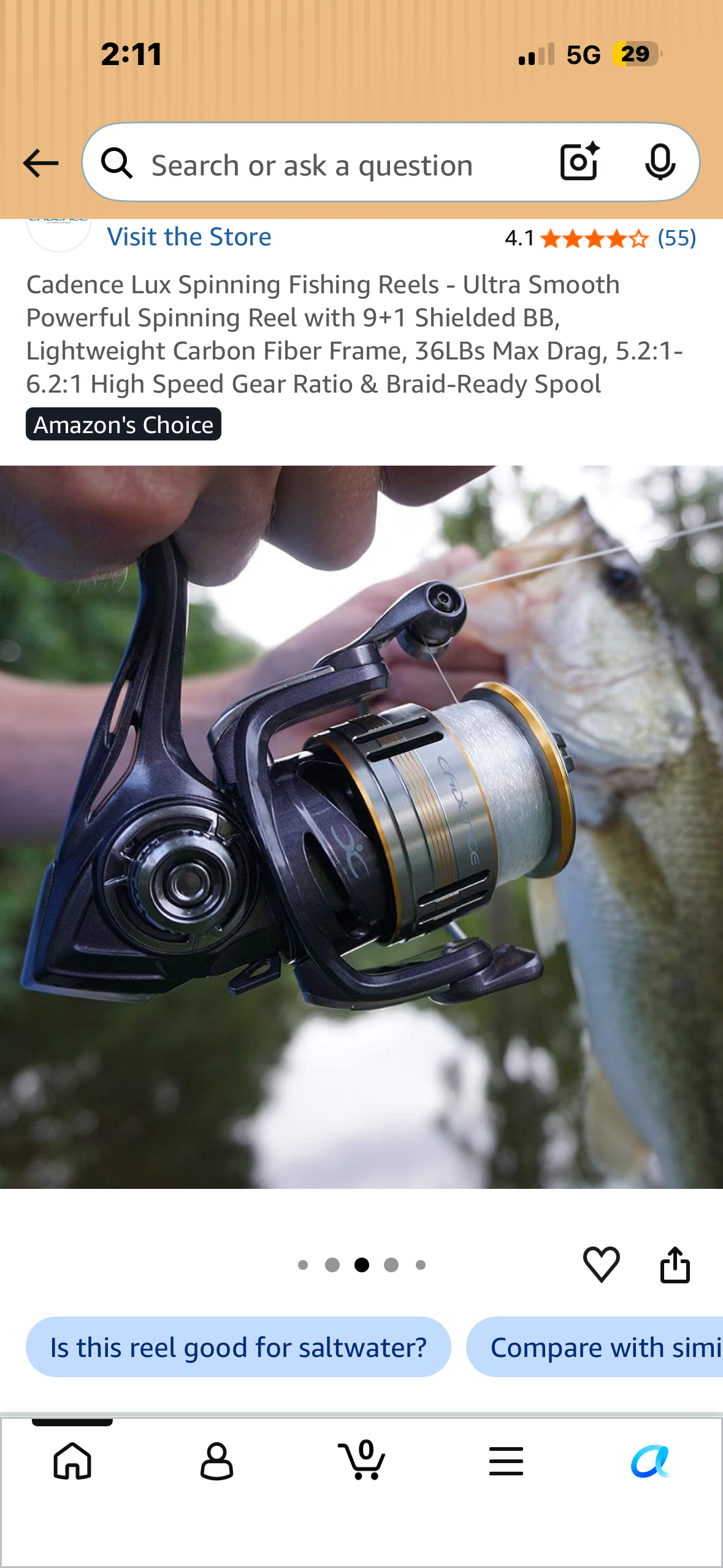 Cadence Lux Spinning Fishing Reels - Ultra Smooth Powerful Spinning Reel with 9+1 Shielded BB, Lightweight Carbon Fiber Frame, 36LBs Max Drag, 5.2:1-6.2:1 High Speed Gear Ratio & Braid-Ready Spool