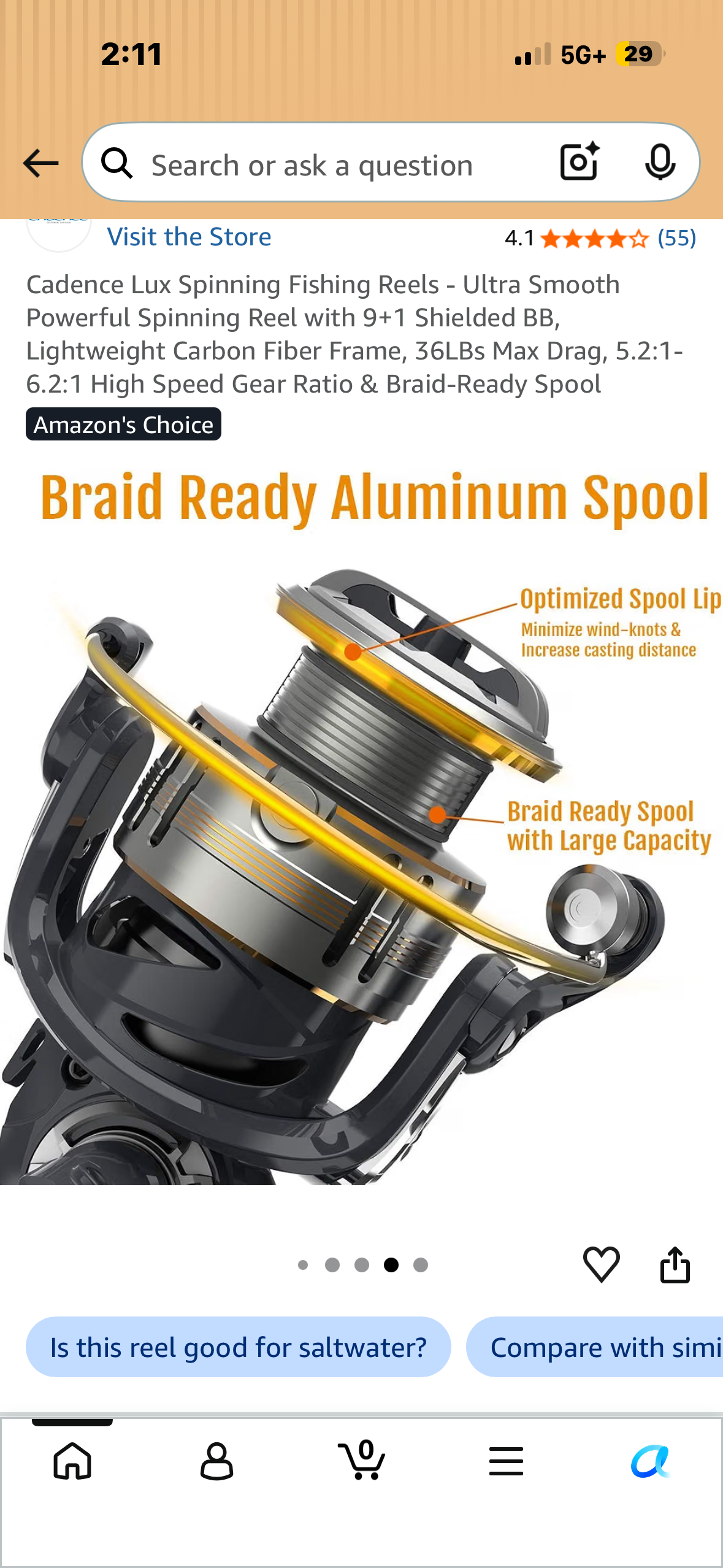 Cadence Lux Spinning Fishing Reels - Ultra Smooth Powerful Spinning Reel with 9+1 Shielded BB, Lightweight Carbon Fiber Frame, 36LBs Max Drag, 5.2:1-6.2:1 High Speed Gear Ratio & Braid-Ready Spool