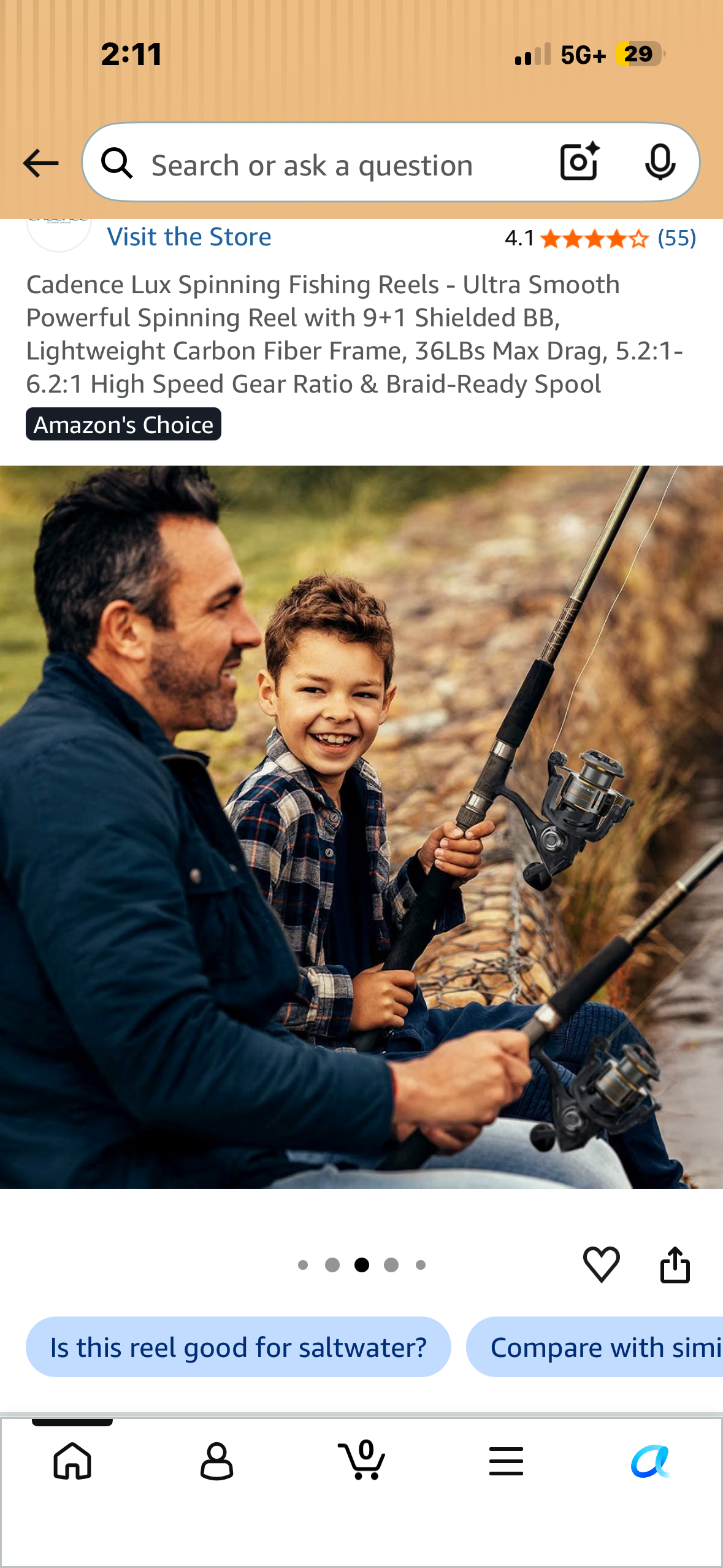 Cadence Lux Spinning Fishing Reels - Ultra Smooth Powerful Spinning Reel with 9+1 Shielded BB, Lightweight Carbon Fiber Frame, 36LBs Max Drag, 5.2:1-6.2:1 High Speed Gear Ratio & Braid-Ready Spool