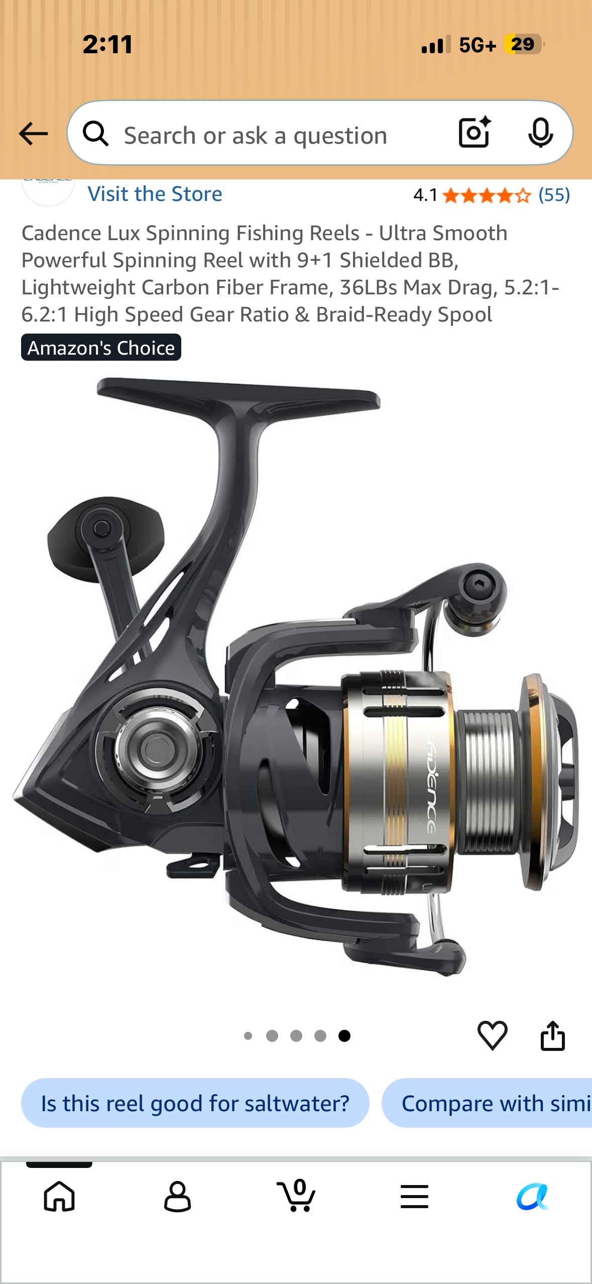 Cadence Lux Spinning Fishing Reels - Ultra Smooth Powerful Spinning Reel with 9+1 Shielded BB, Lightweight Carbon Fiber Frame, 36LBs Max Drag, 5.2:1-6.2:1 High Speed Gear Ratio & Braid-Ready Spool