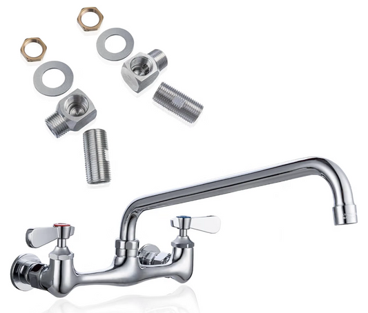 8" Center Wall Mount Commercial Kitchen Sink Faucet with 12" Spout