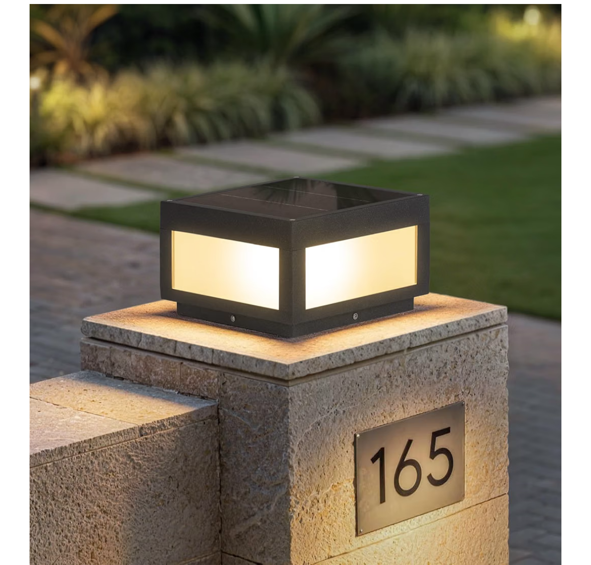 10" Glass Solar Post Light, 3000K Pillar Light, Outdoor, Column Light