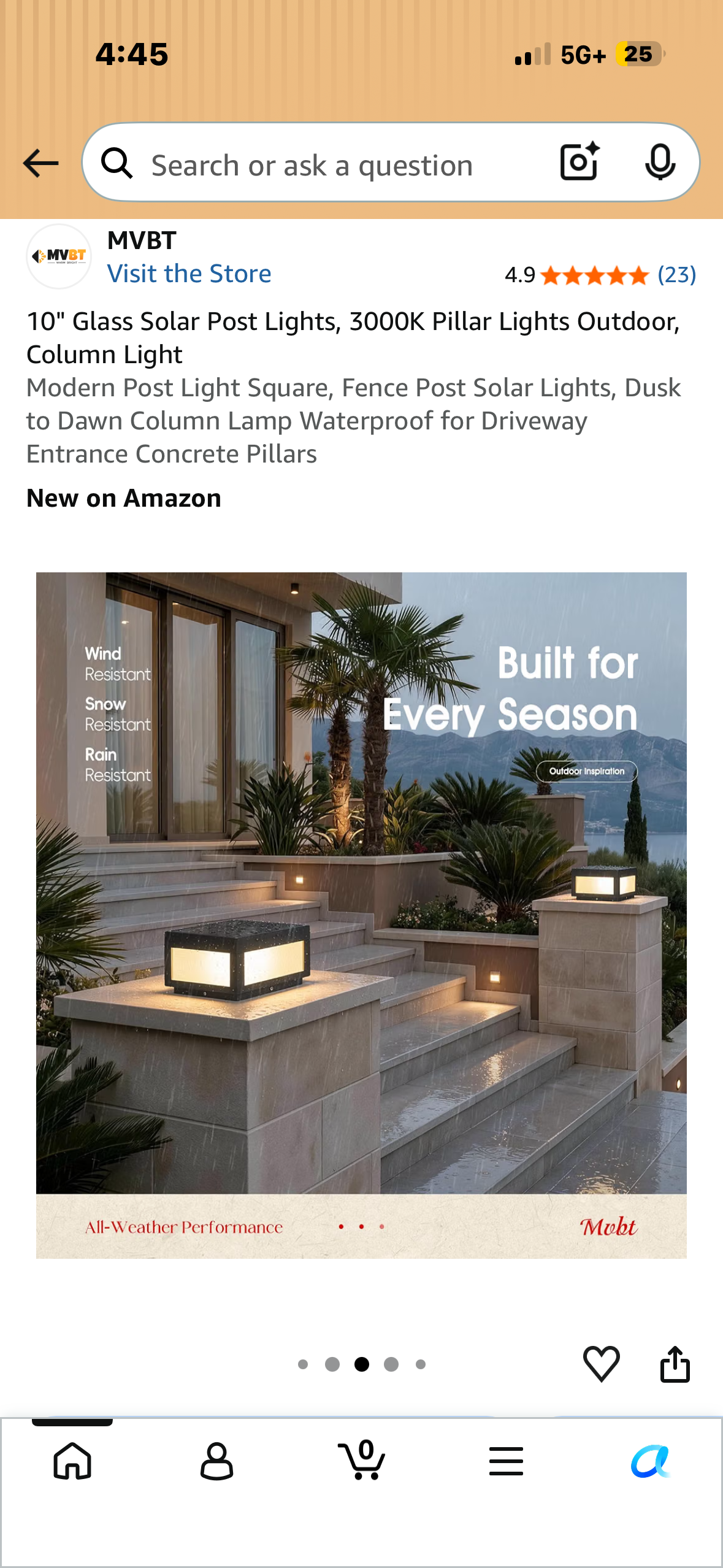 10" Glass Solar Post Light, 3000K Pillar Light, Outdoor, Column Light