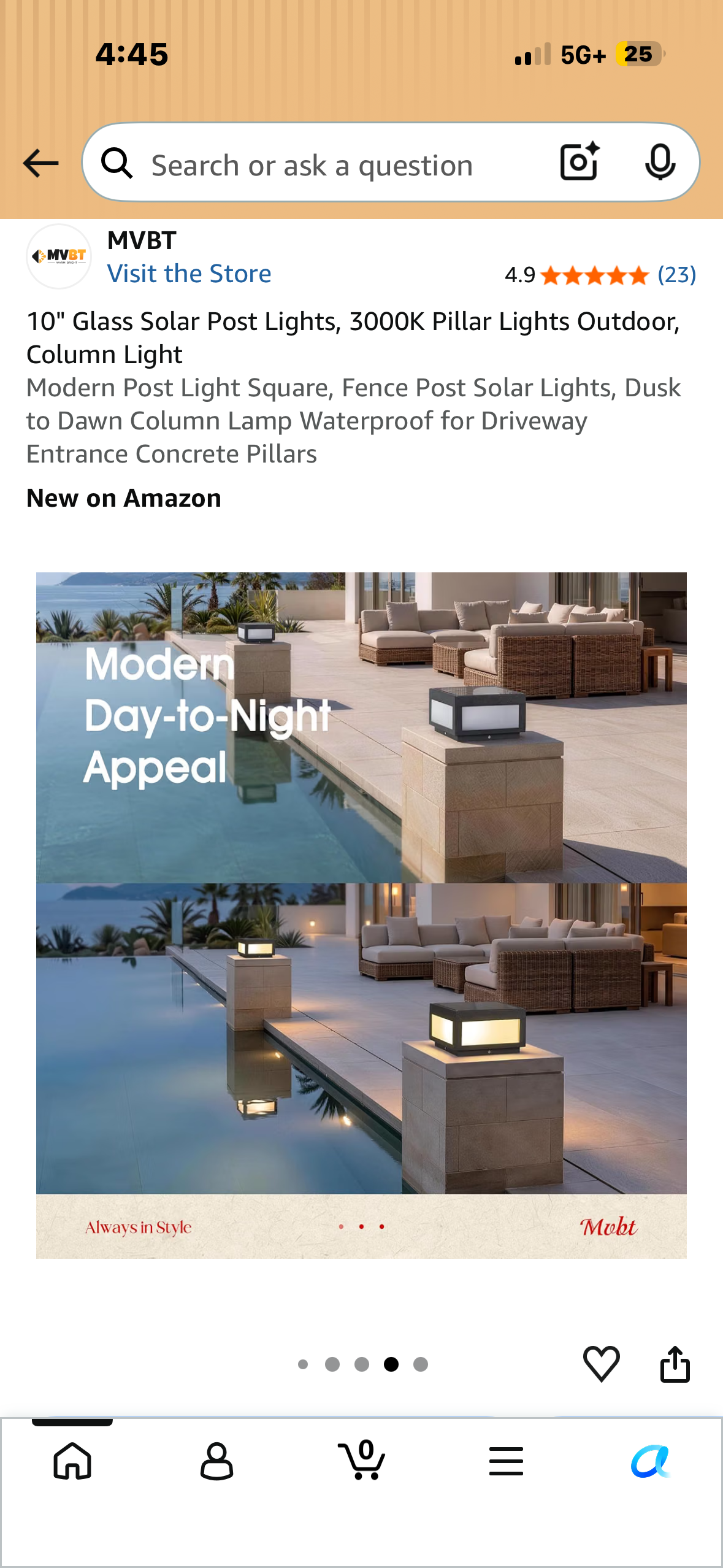 10" Glass Solar Post Light, 3000K Pillar Light, Outdoor, Column Light