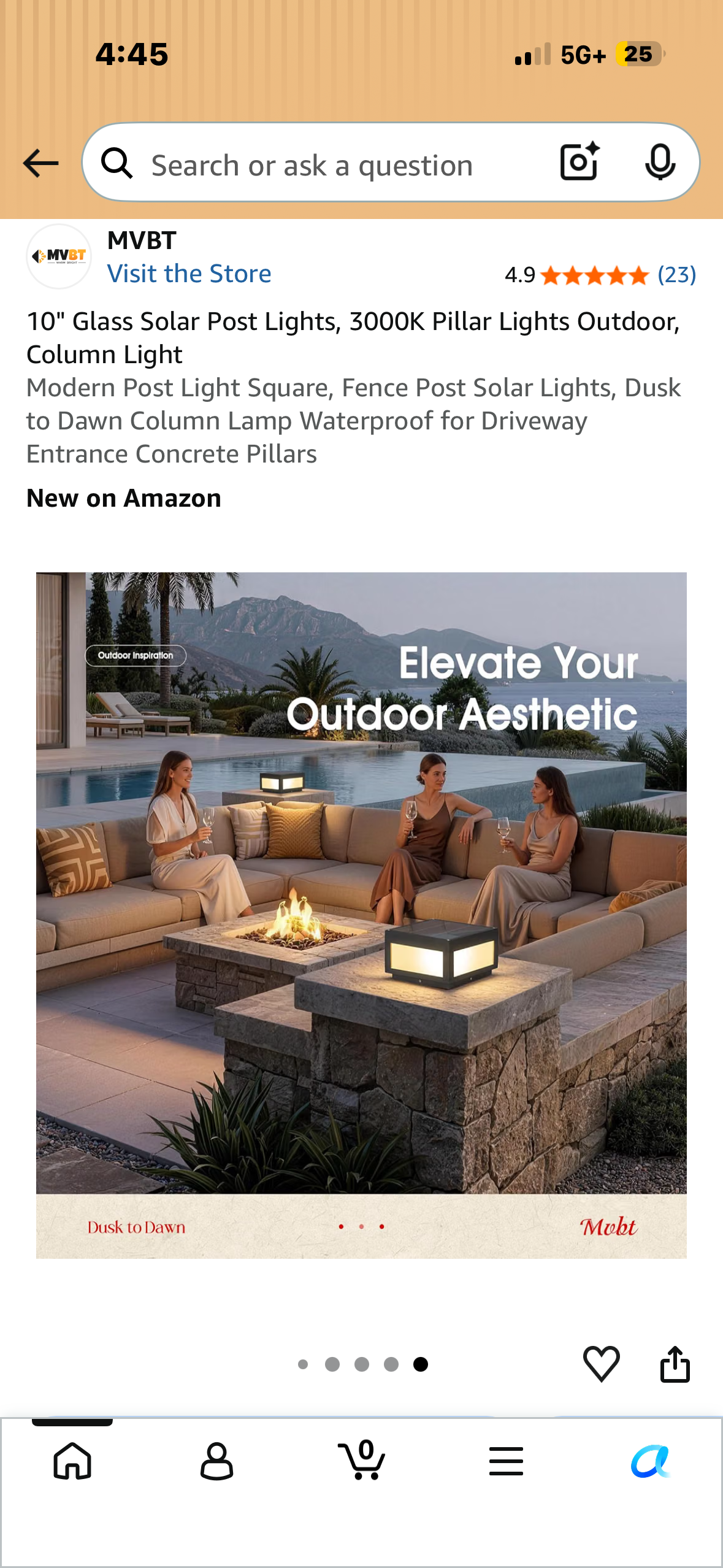 10" Glass Solar Post Light, 3000K Pillar Light, Outdoor, Column Light
