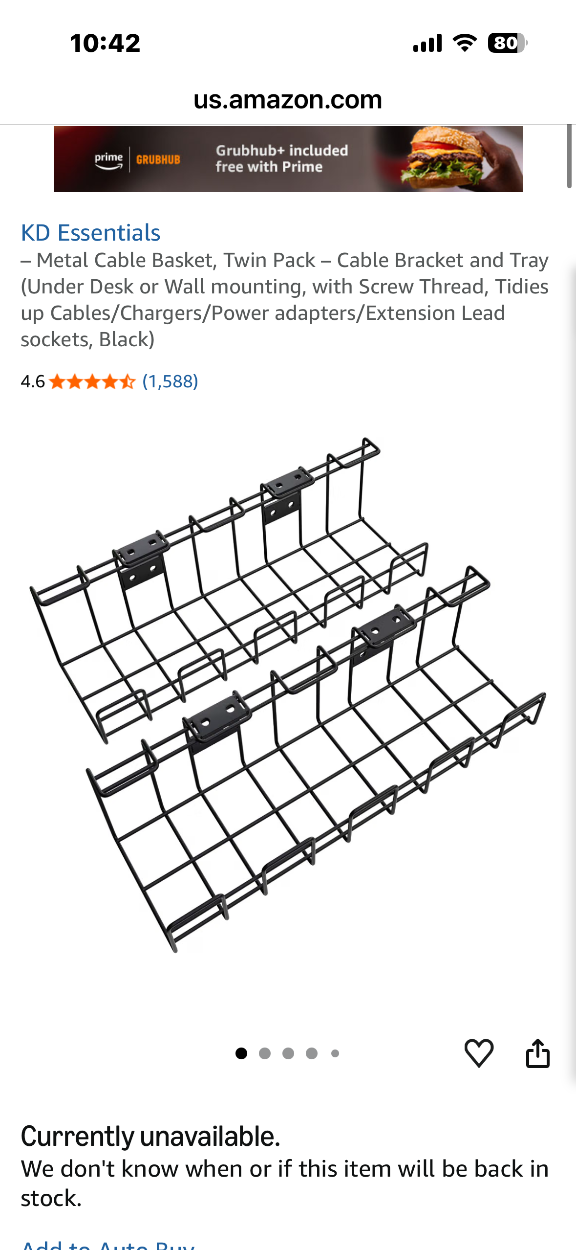 KF ESSENTIALS Metal Cable Basket, Twin Pack, Cable Bracket and Tray (Under Desk or Wall mounting, with Screw Thread, Tidies up Cables/Chargers/Power adapters/Extension Lead sockets (Black)