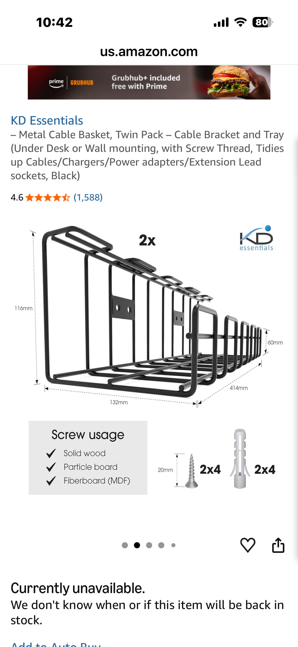 KF ESSENTIALS Metal Cable Basket, Twin Pack, Cable Bracket and Tray (Under Desk or Wall mounting, with Screw Thread, Tidies up Cables/Chargers/Power adapters/Extension Lead sockets (Black)