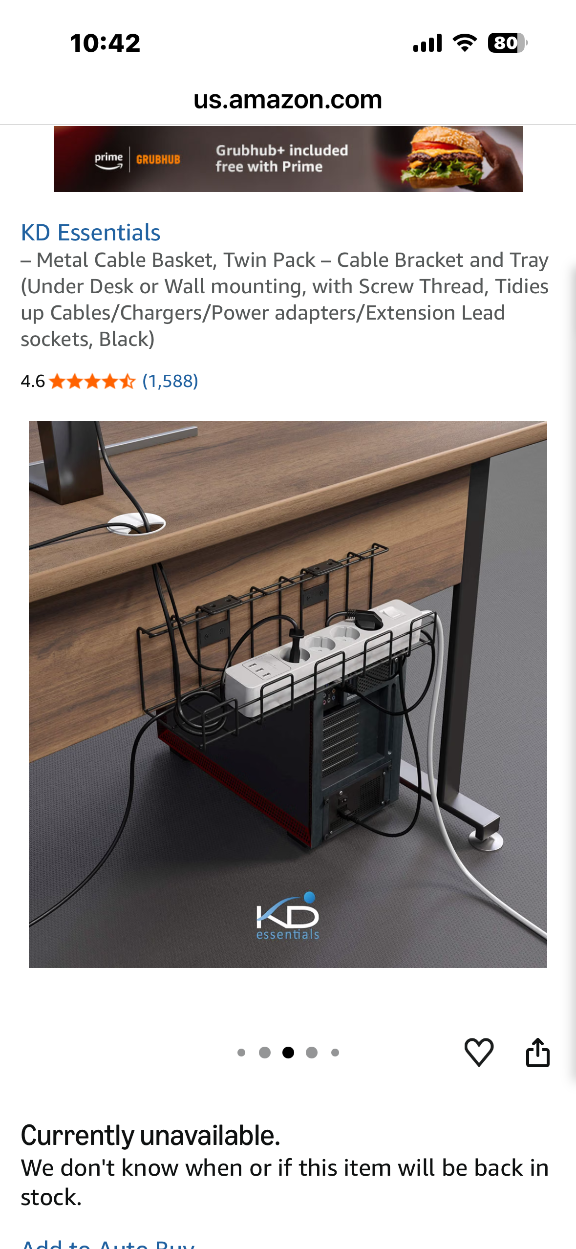 KF ESSENTIALS Metal Cable Basket, Twin Pack, Cable Bracket and Tray (Under Desk or Wall mounting, with Screw Thread, Tidies up Cables/Chargers/Power adapters/Extension Lead sockets (Black)