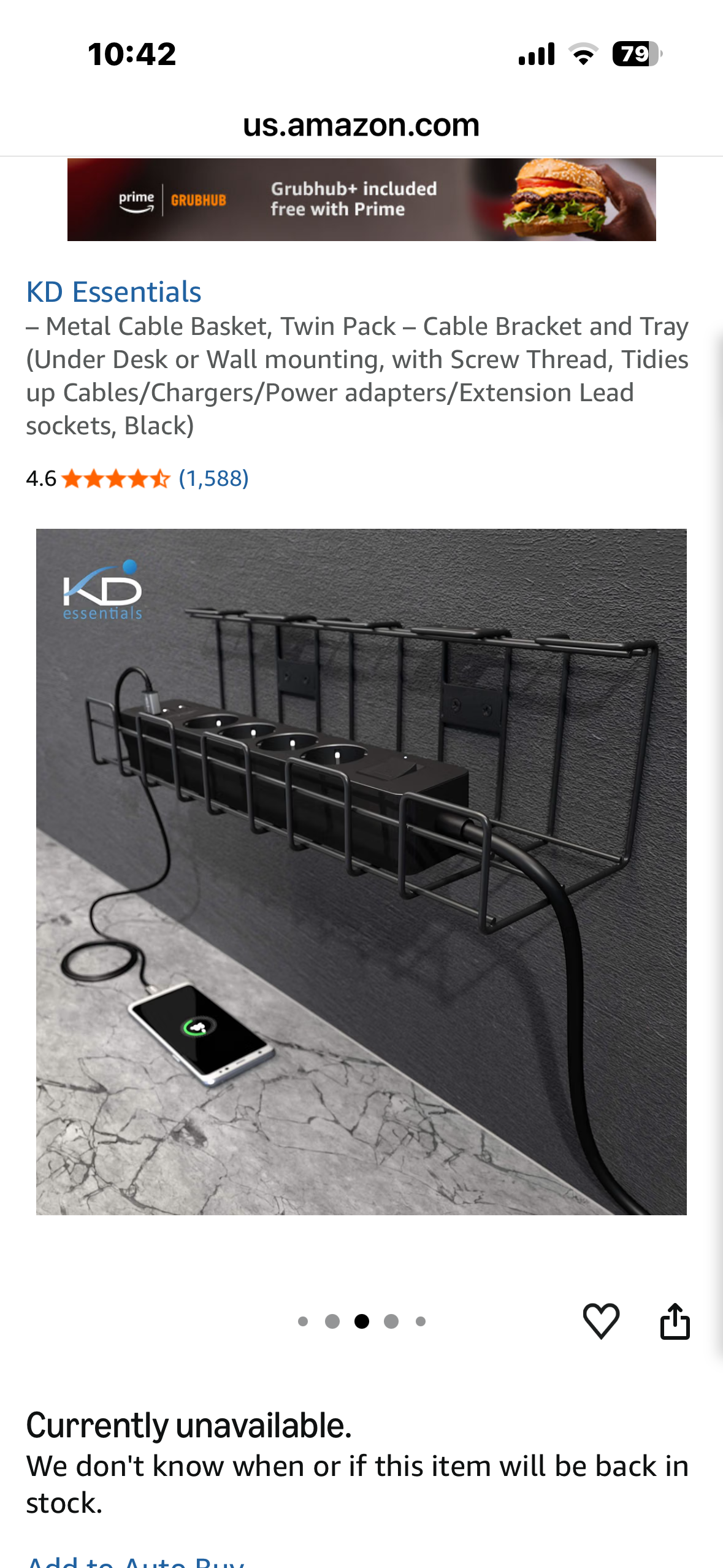 KF ESSENTIALS Metal Cable Basket, Twin Pack, Cable Bracket and Tray (Under Desk or Wall mounting, with Screw Thread, Tidies up Cables/Chargers/Power adapters/Extension Lead sockets (Black)