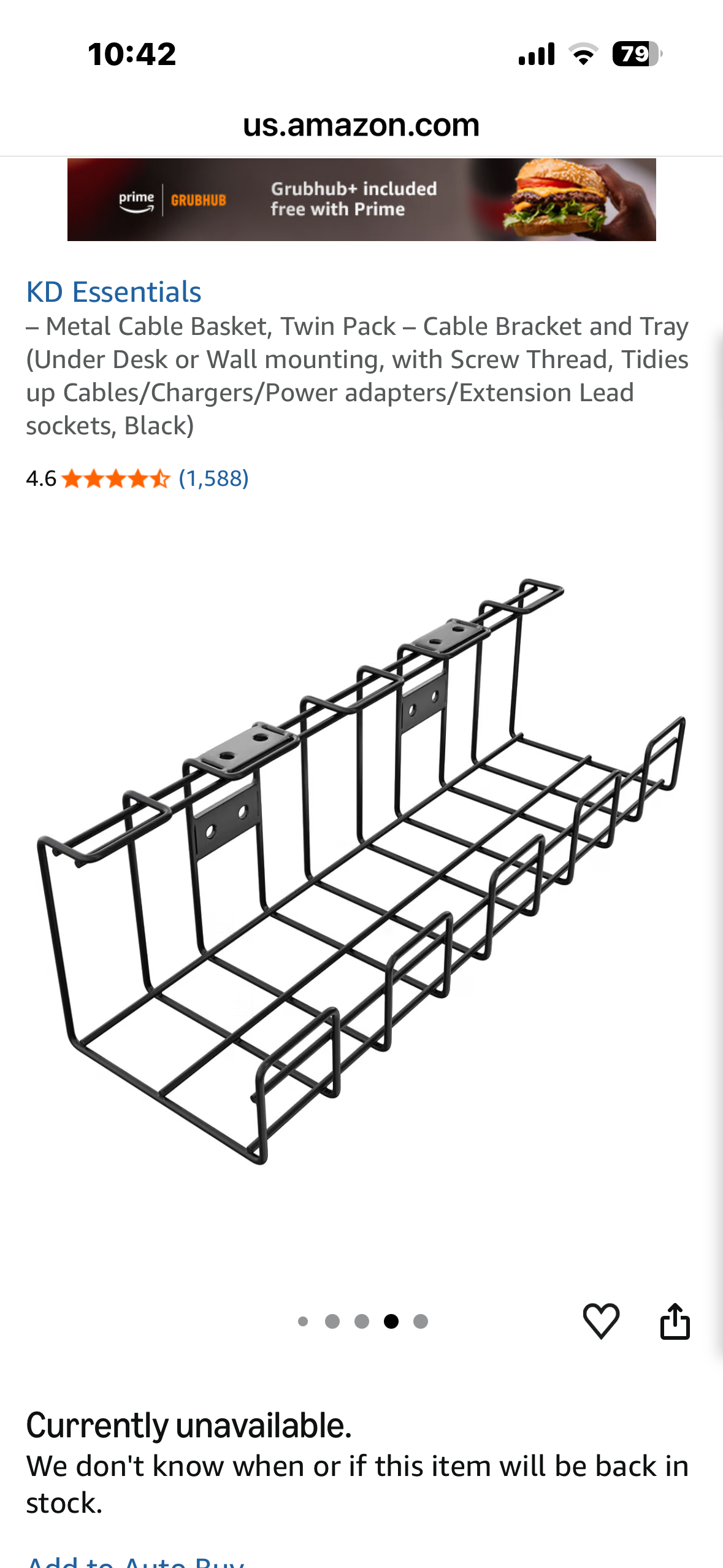 KF ESSENTIALS Metal Cable Basket, Twin Pack, Cable Bracket and Tray (Under Desk or Wall mounting, with Screw Thread, Tidies up Cables/Chargers/Power adapters/Extension Lead sockets (Black)