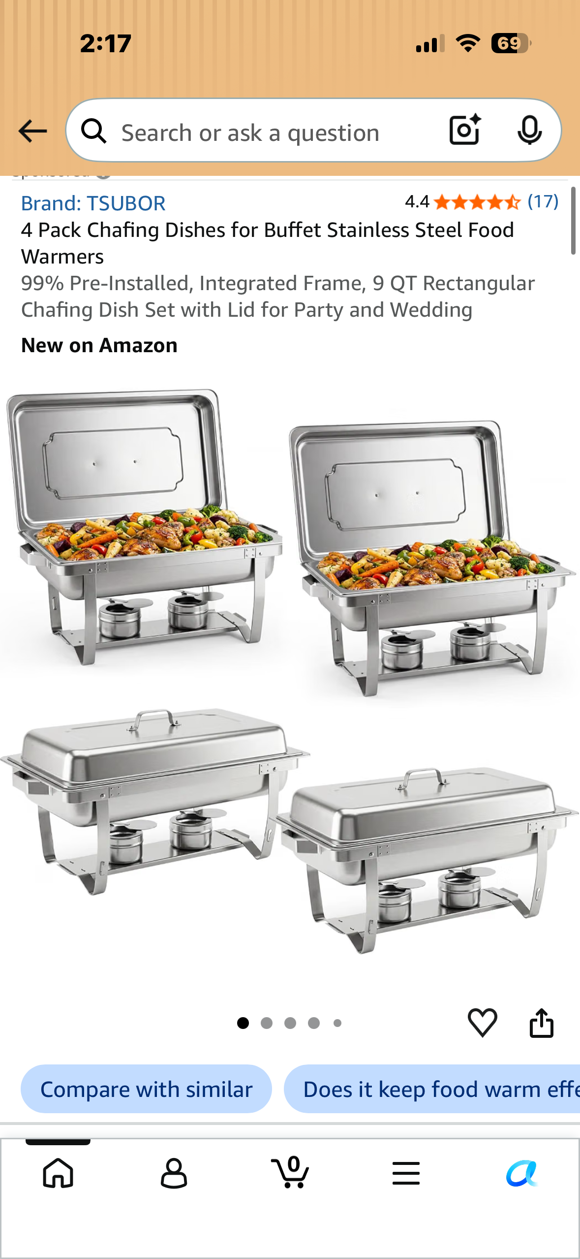 4-Pack Chafing Dishes for Buffet Stainless Steel Food Warmers 99% Pre-Installed, Integrated Frame, 9 QT Rectangular Chafing Dish Set with Lid for Party and Wedding