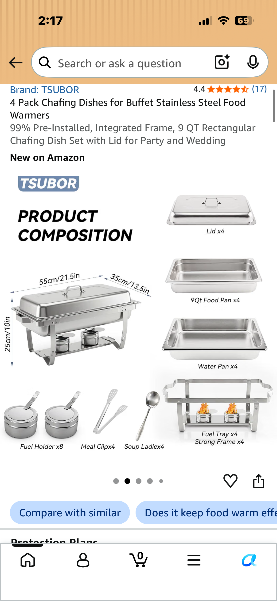4-Pack Chafing Dishes for Buffet Stainless Steel Food Warmers 99% Pre-Installed, Integrated Frame, 9 QT Rectangular Chafing Dish Set with Lid for Party and Wedding