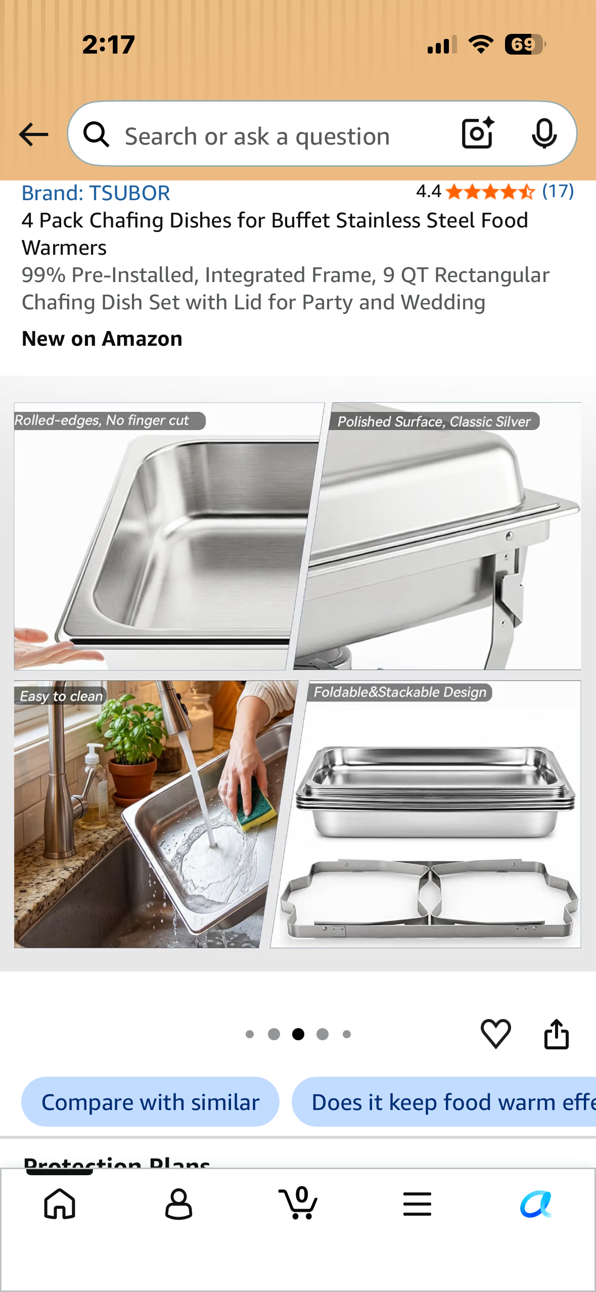 4-Pack Chafing Dishes for Buffet Stainless Steel Food Warmers 99% Pre-Installed, Integrated Frame, 9 QT Rectangular Chafing Dish Set with Lid for Party and Wedding