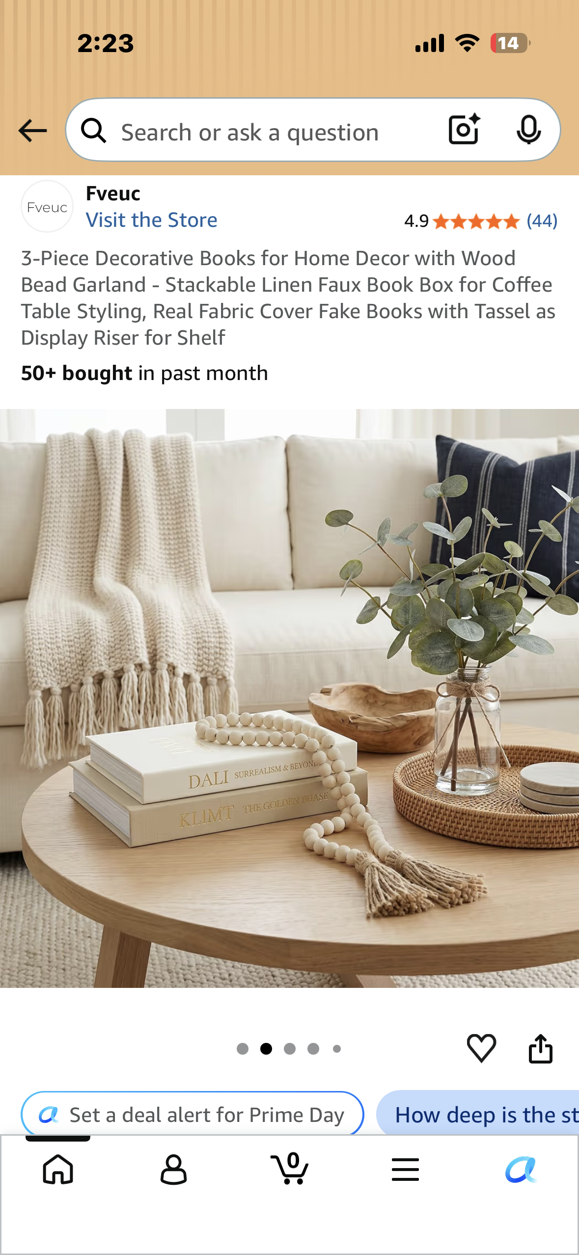 3-Piece Decorative Books for Home Decor with Wood Bead Garland - Stackable Linen Faux Book Box for Coffee Table Styling, Real Fabric Cover Fake Books with Tassel as Display