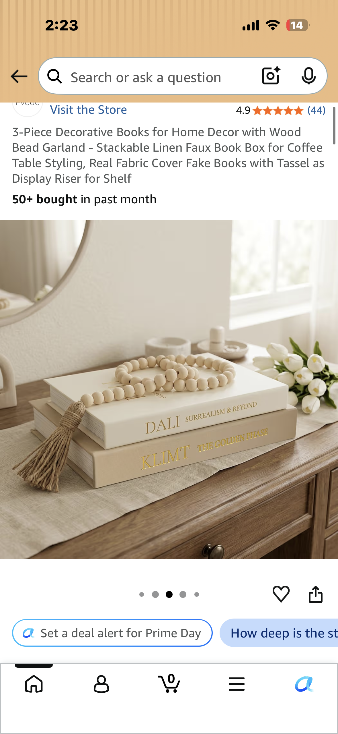 3-Piece Decorative Books for Home Decor with Wood Bead Garland - Stackable Linen Faux Book Box for Coffee Table Styling, Real Fabric Cover Fake Books with Tassel as Display