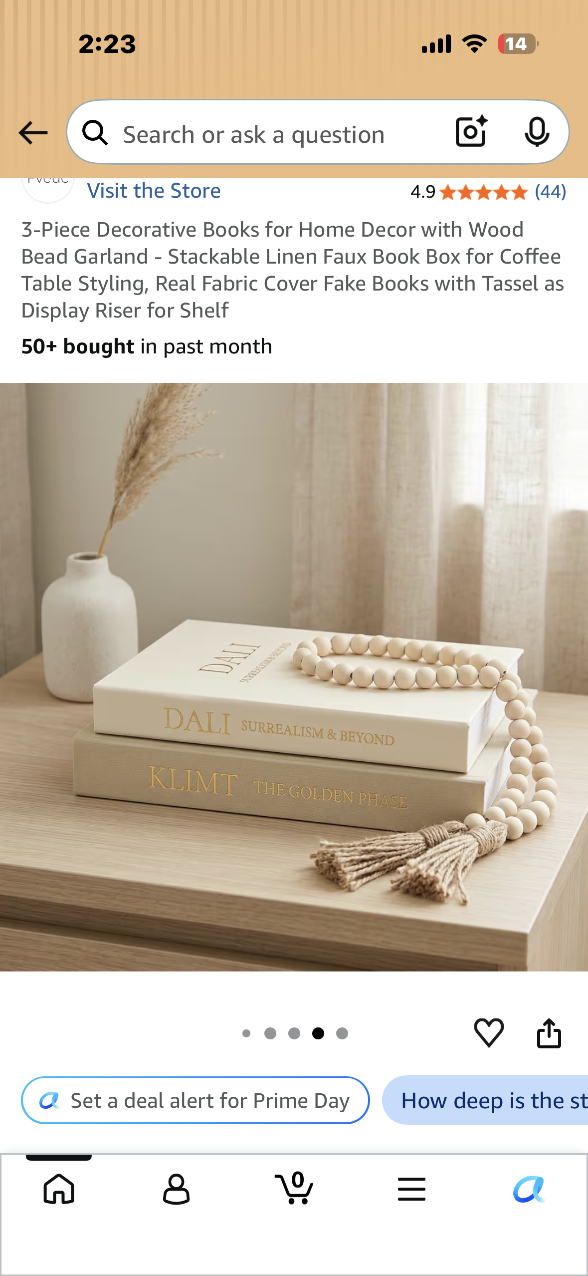 3-Piece Decorative Books for Home Decor with Wood Bead Garland - Stackable Linen Faux Book Box for Coffee Table Styling, Real Fabric Cover Fake Books with Tassel as Display