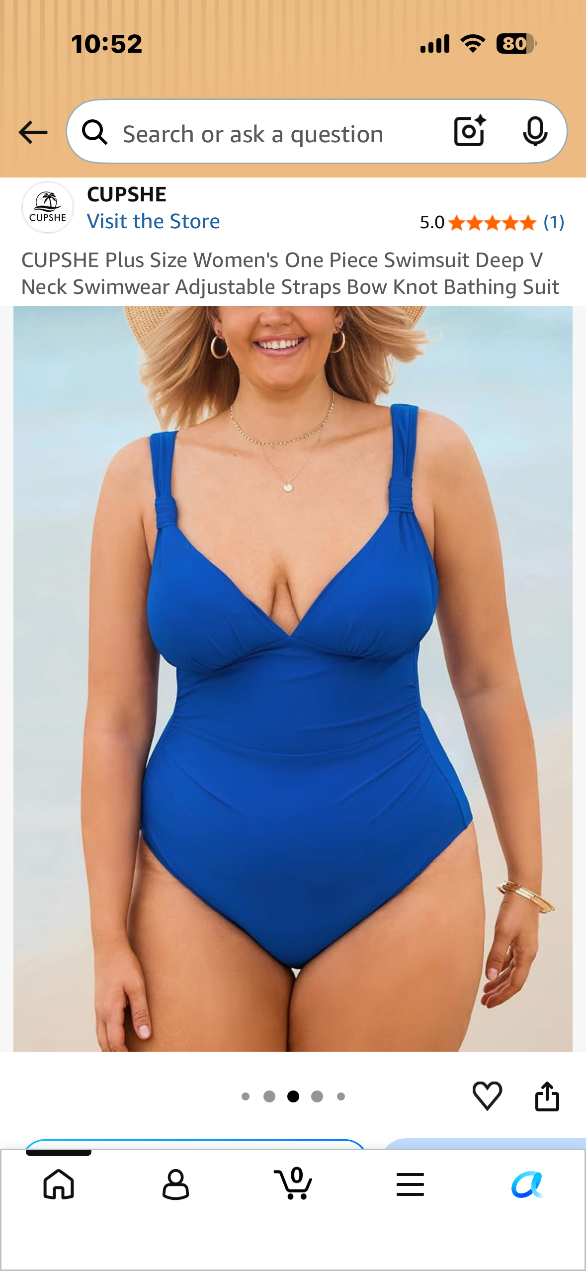 CUPSHE Plus Size Women's One Piece Swimsuit Deep V Neck Swimwear Adjustable Straps Bow Knot Bathing Suit (Size 1X)