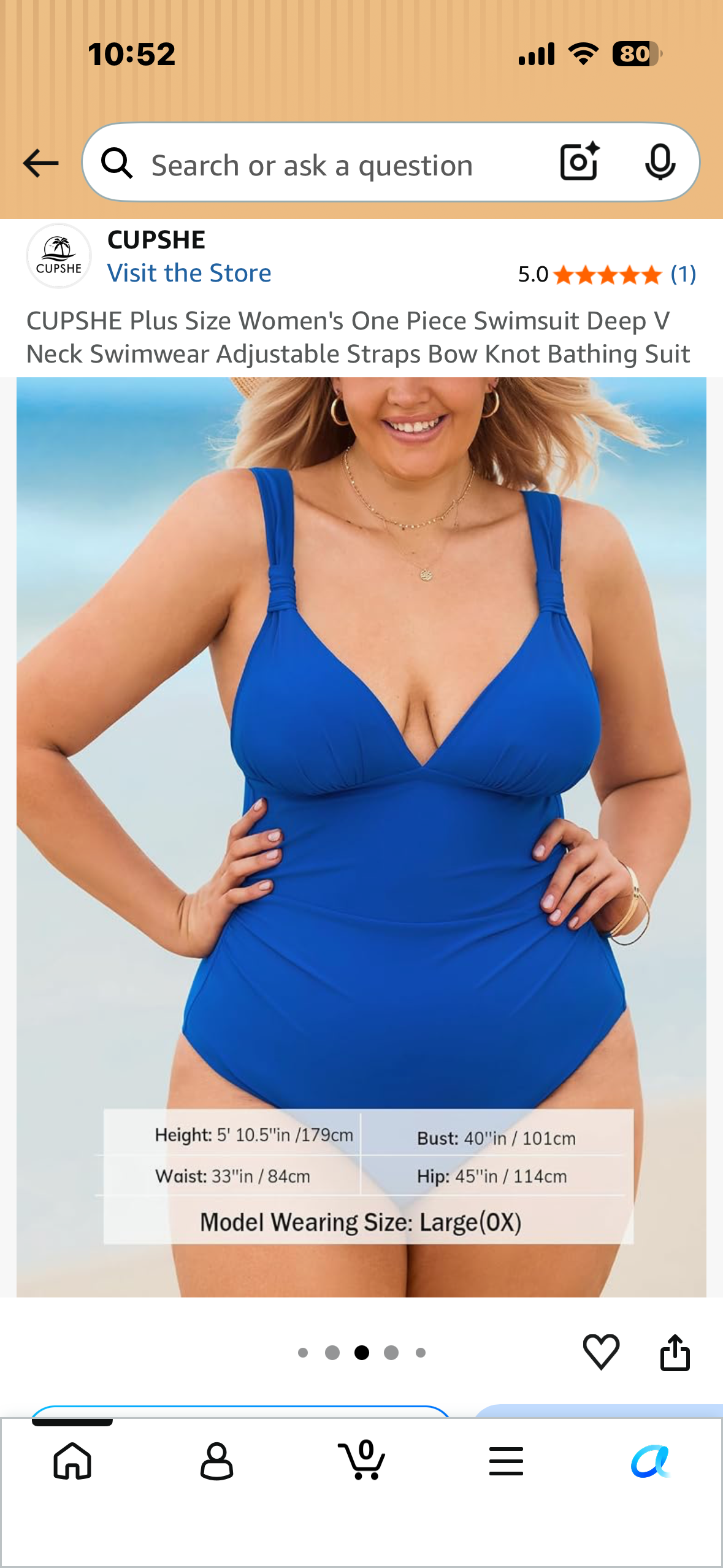 CUPSHE Plus Size Women's One Piece Swimsuit Deep V Neck Swimwear Adjustable Straps Bow Knot Bathing Suit (Size 1X)