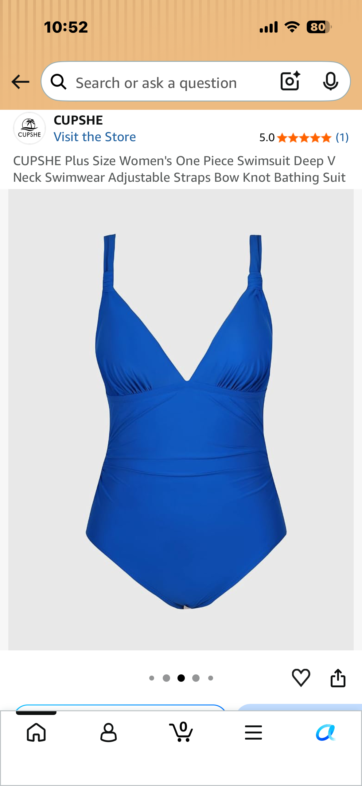 CUPSHE Plus Size Women's One Piece Swimsuit Deep V Neck Swimwear Adjustable Straps Bow Knot Bathing Suit (Size 1X)