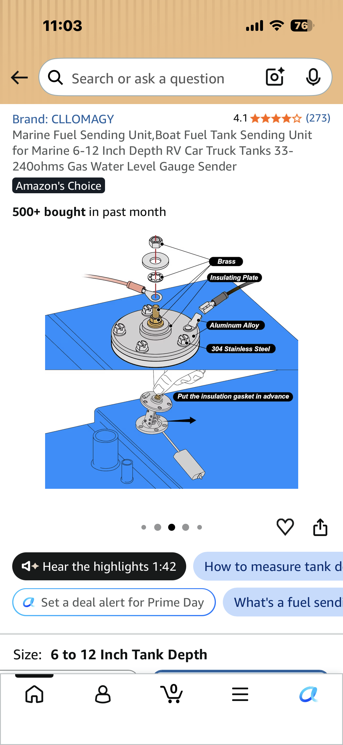 Marine Fuel Sending Unit,Boat Fuel Tank Sending Unit for Marine 6-12 Inch Depth RV Car Truck Tanks 33-240ohms Gas Water Level Gauge Sender