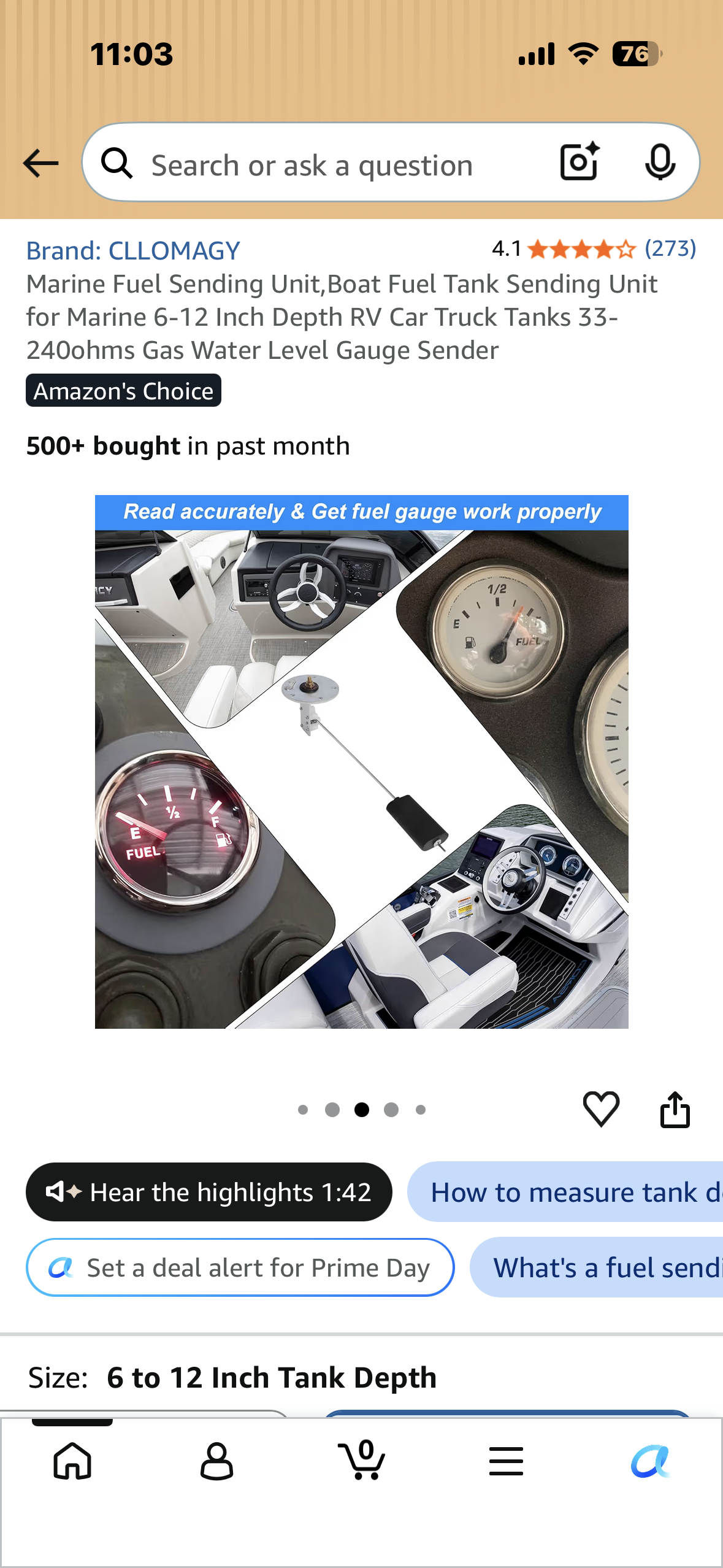 Marine Fuel Sending Unit,Boat Fuel Tank Sending Unit for Marine 6-12 Inch Depth RV Car Truck Tanks 33-240ohms Gas Water Level Gauge Sender