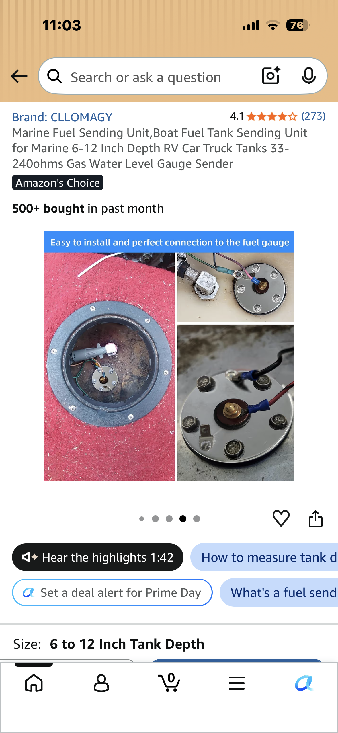 Marine Fuel Sending Unit,Boat Fuel Tank Sending Unit for Marine 6-12 Inch Depth RV Car Truck Tanks 33-240ohms Gas Water Level Gauge Sender