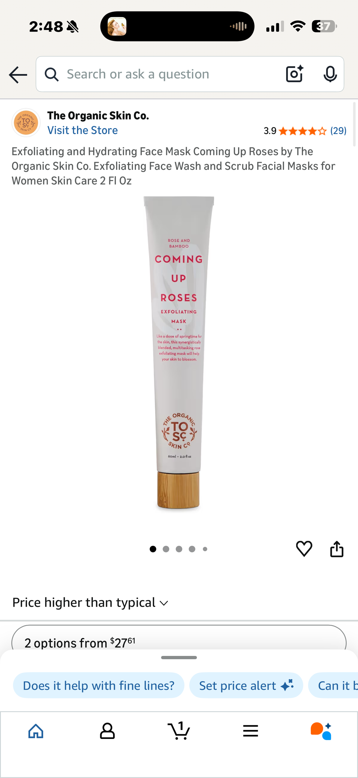 Exfoliating and Hydrating Face Mask Coming Up Roses by The Organic Skin Co. Exfoliating Face Wash and Scrub Facial Masks for Women Skin Care 2 Fl Oz