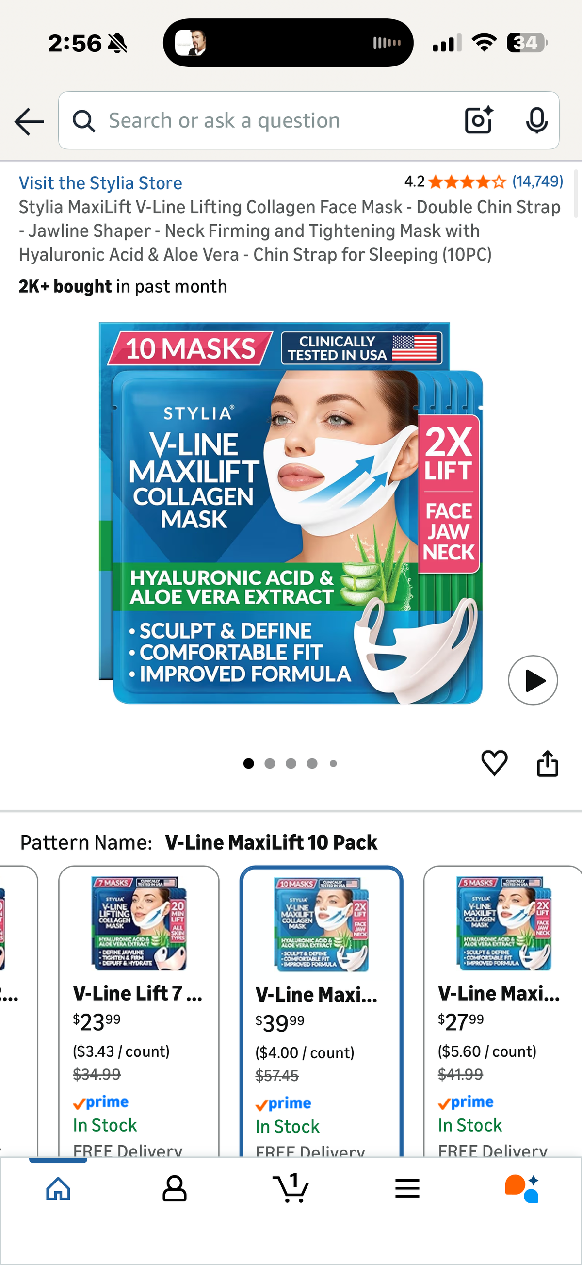 Stylia MaxiLift V-Line Lifting Collagen Face Mask (10PC) Exp 12/19/28