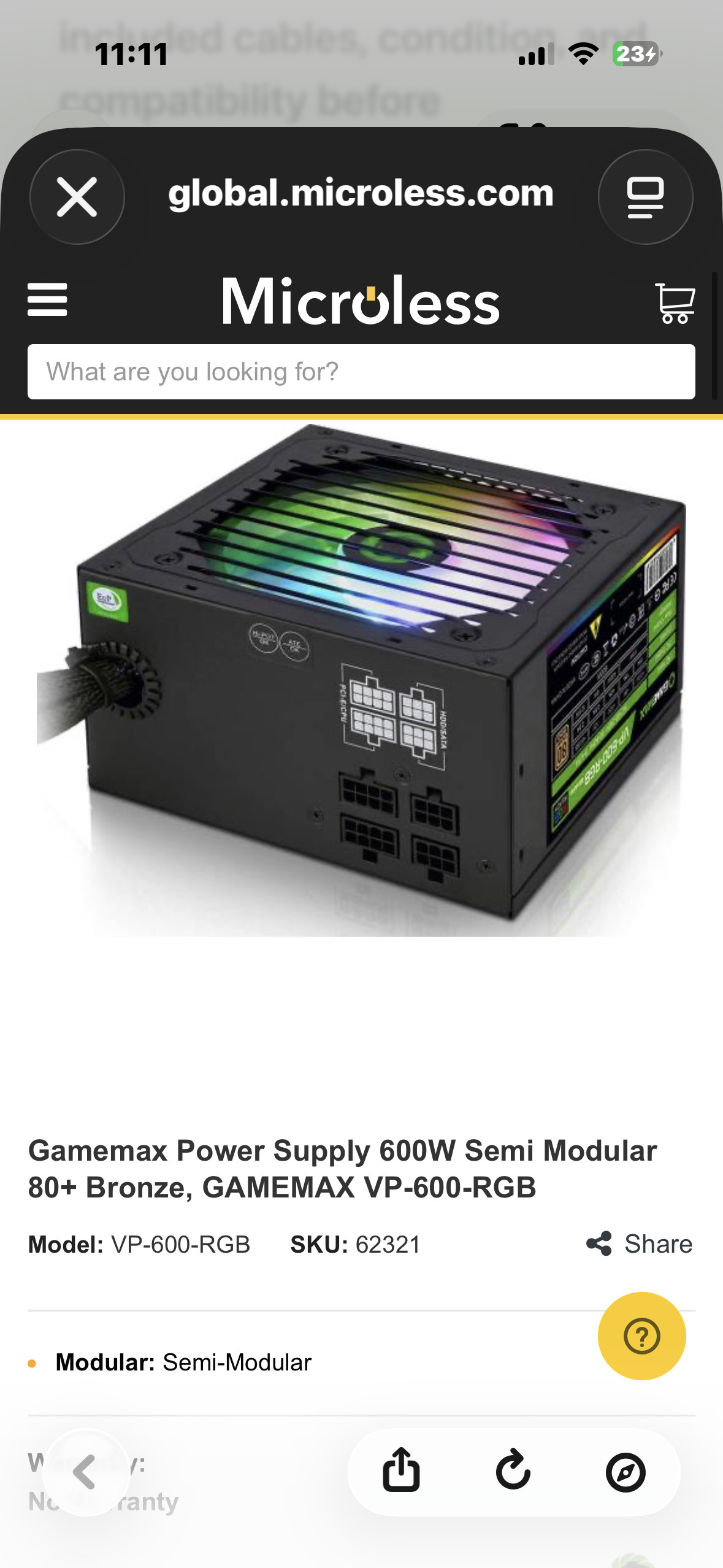 GameMax VP-600-RGB-M 600W Semi-Modular RGB PC Power Supply 80+ Bronze