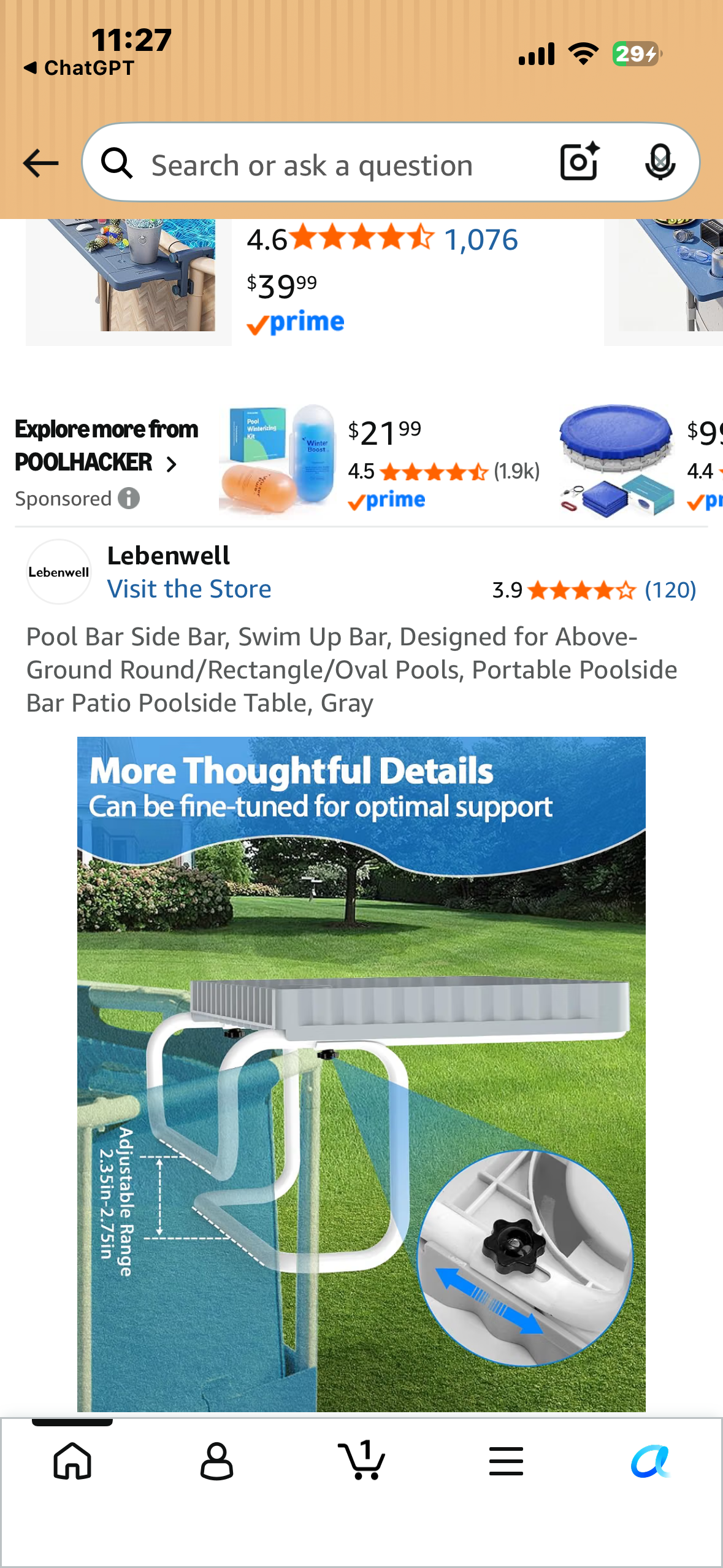 Pool Bar Side Bar, Swim Up Bar, Designed for Above-Ground Round/Rectangle/Oval Pools, Portable Poolside Bar Patio Poolside Table, Blue