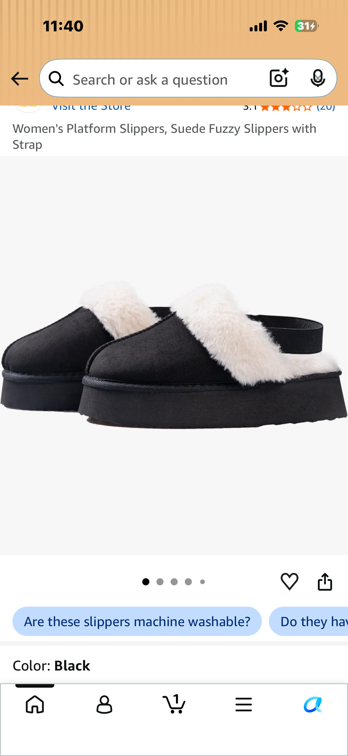 Women's Platform Slippers, Suede Fuzzy Slippers with Strap (Size 8)
