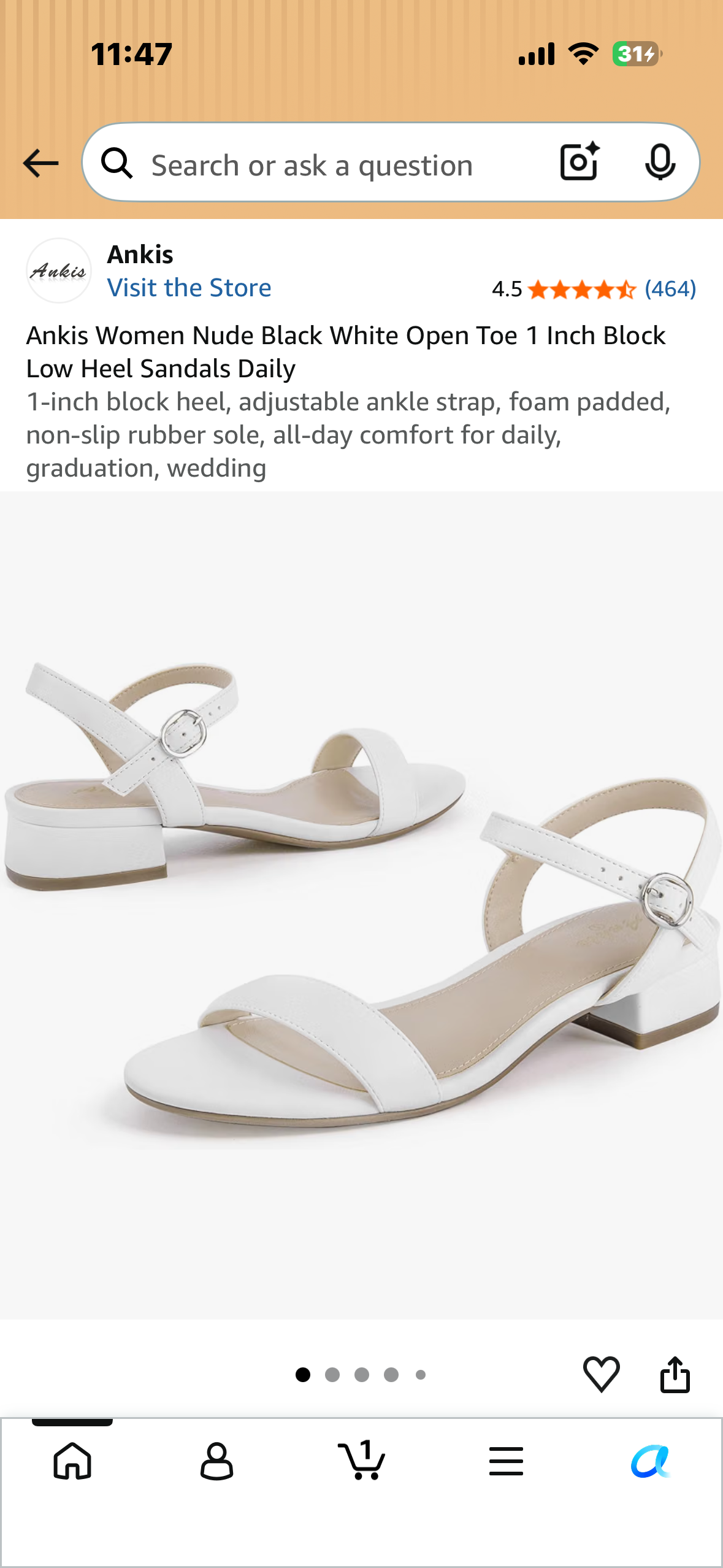 Ankis Women’s Open Toe 1 Inch Block Low Heel Sandals, 1-inch block heel, adjustable ankle strap, foam padded, non-slip rubber sole, all-day comfort