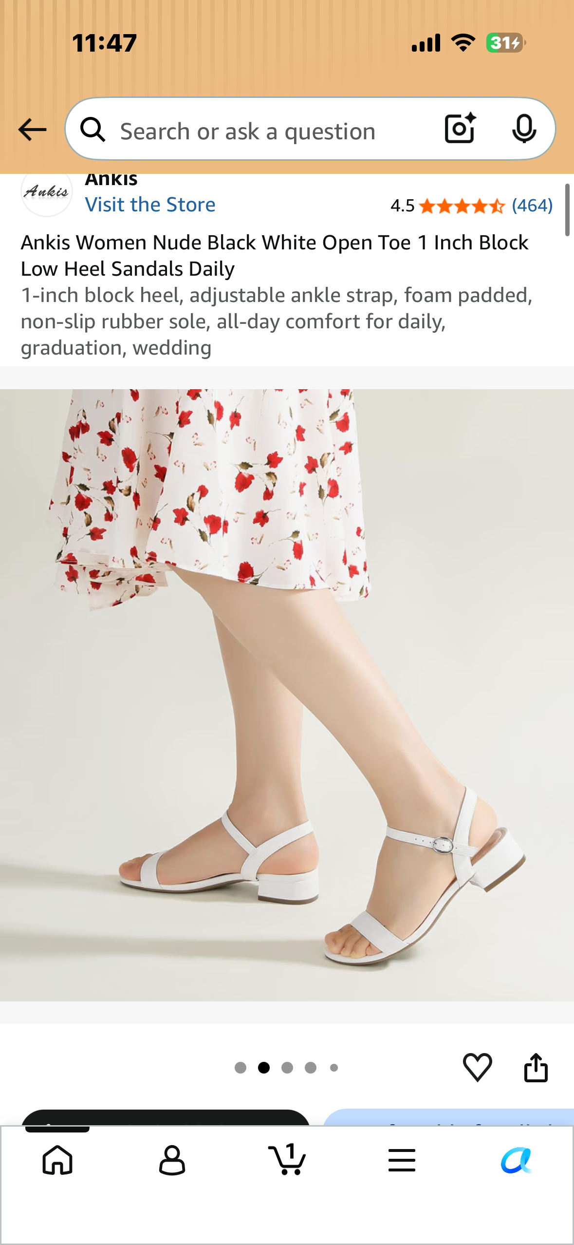 Ankis Women’s Open Toe 1 Inch Block Low Heel Sandals, 1-inch block heel, adjustable ankle strap, foam padded, non-slip rubber sole, all-day comfort