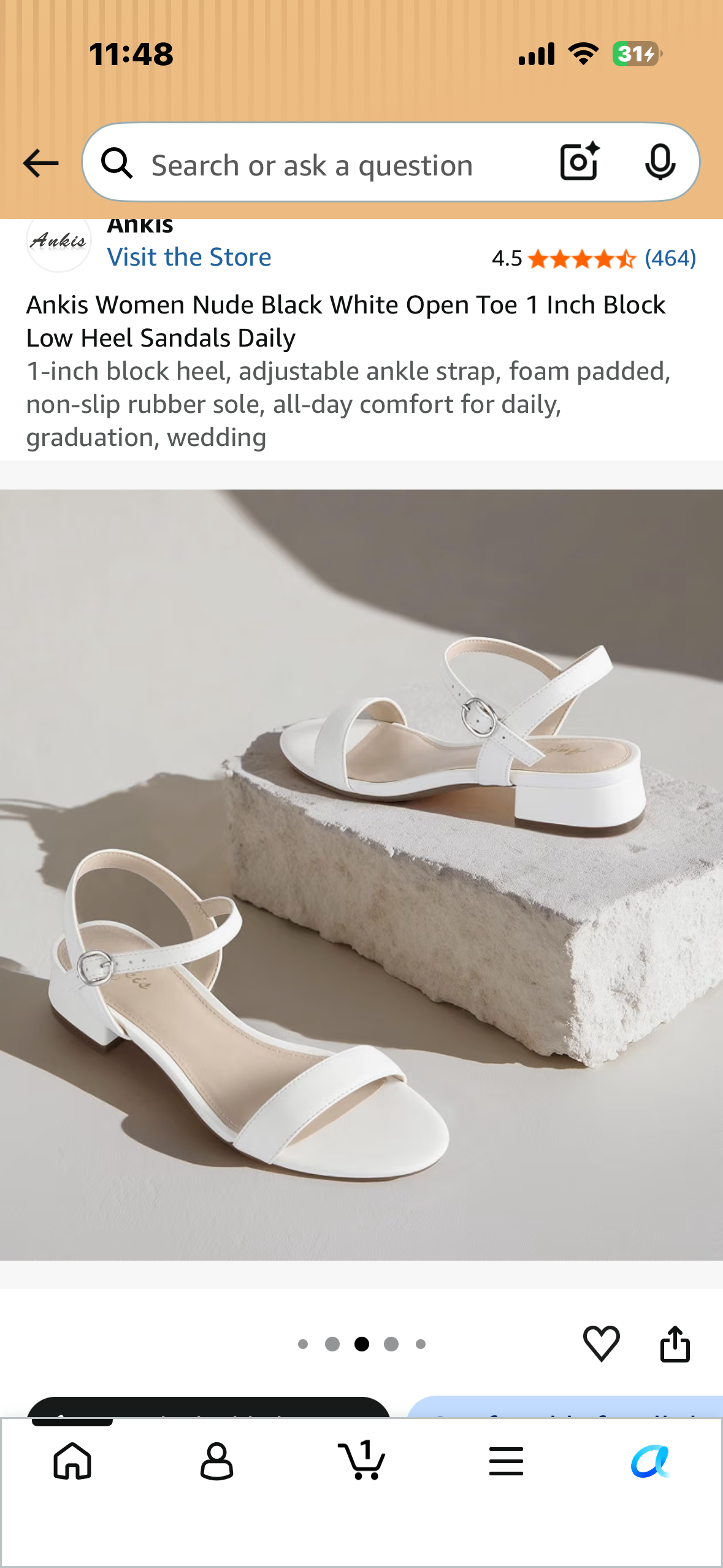 Ankis Women’s Open Toe 1 Inch Block Low Heel Sandals, 1-inch block heel, adjustable ankle strap, foam padded, non-slip rubber sole, all-day comfort