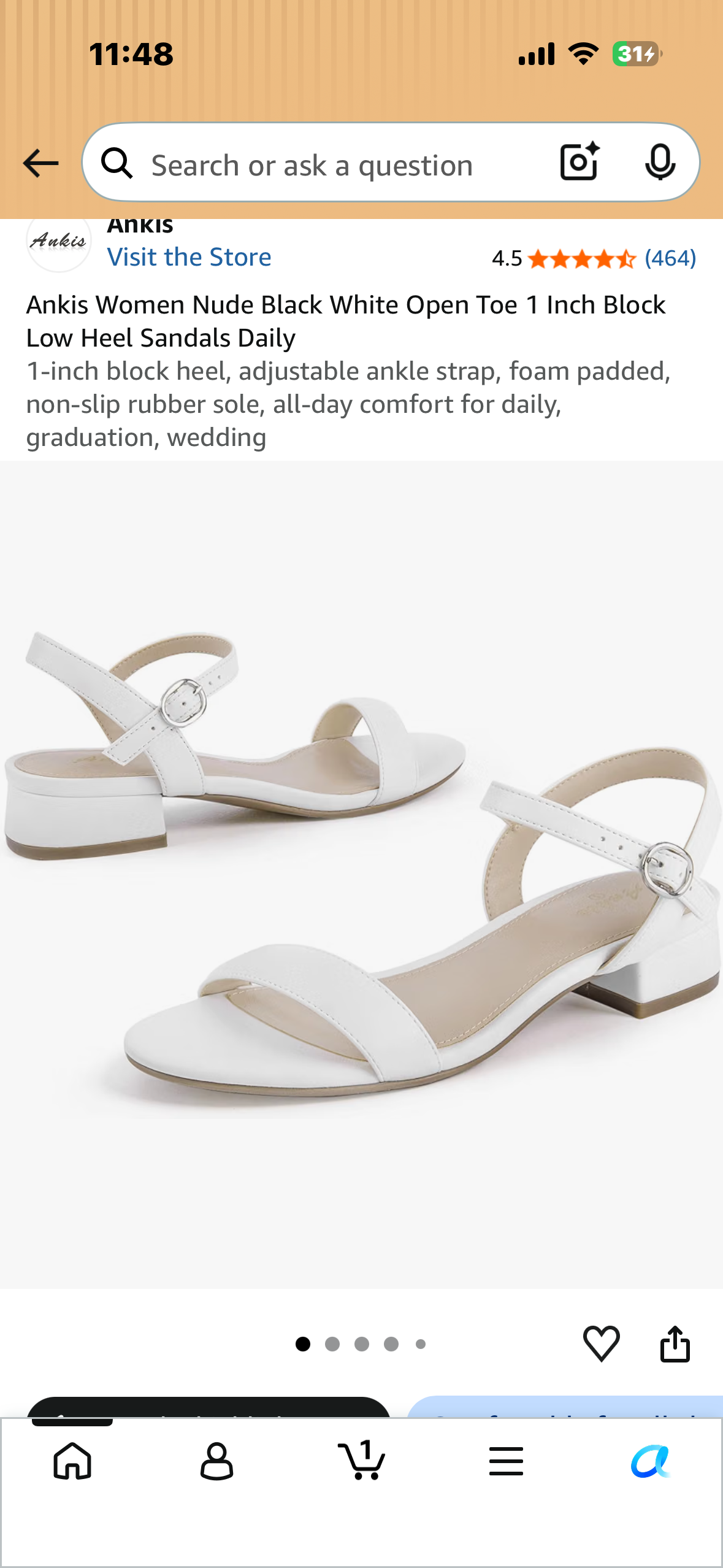 Ankis Women’s Open Toe 1 Inch Block Low Heel Sandals, 1-inch block heel, adjustable ankle strap, foam padded, non-slip rubber sole, all-day comfort