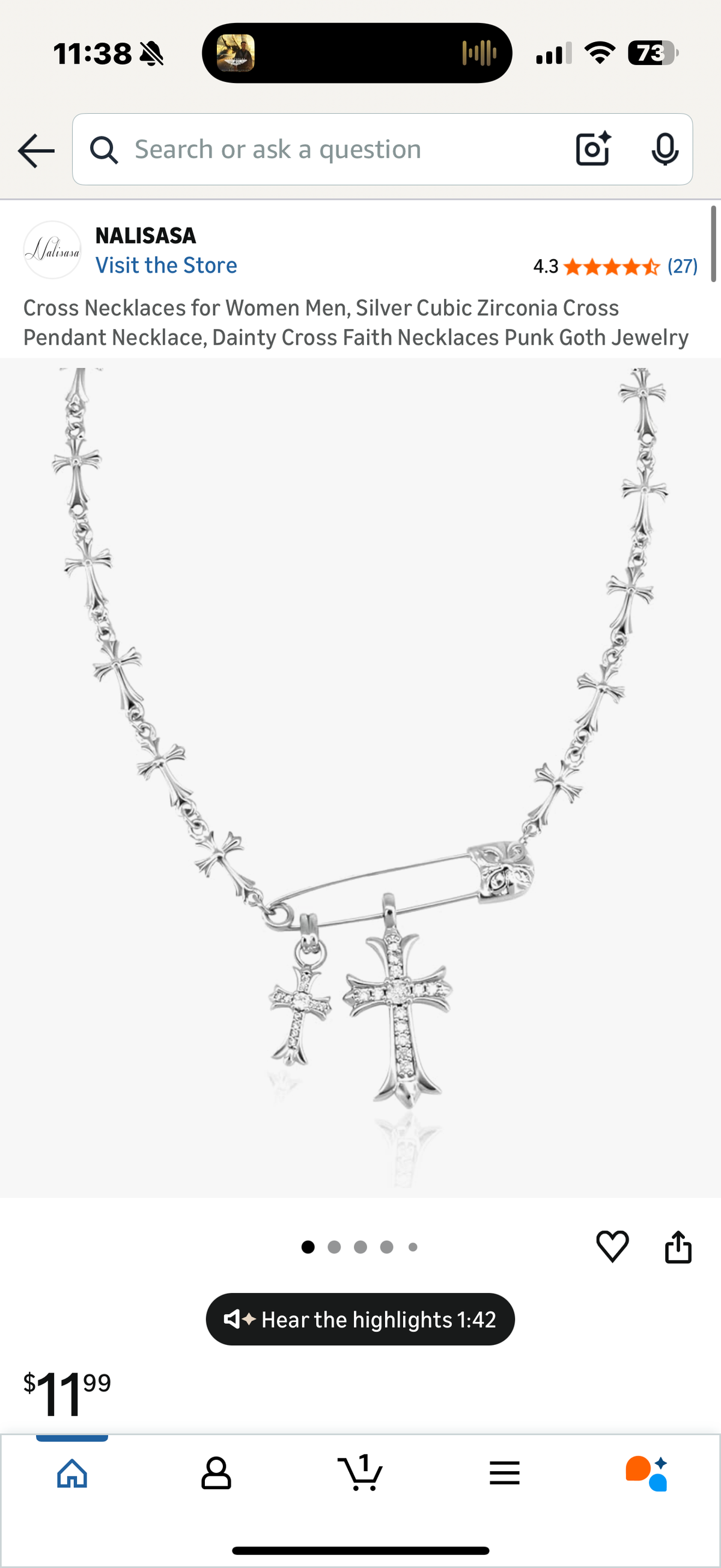 Cross Necklaces for Women Men, Silver Cubic Zirconia Cross Pendant Necklace, Dainty Cross Faith Necklaces Punk Goth Jewelry
