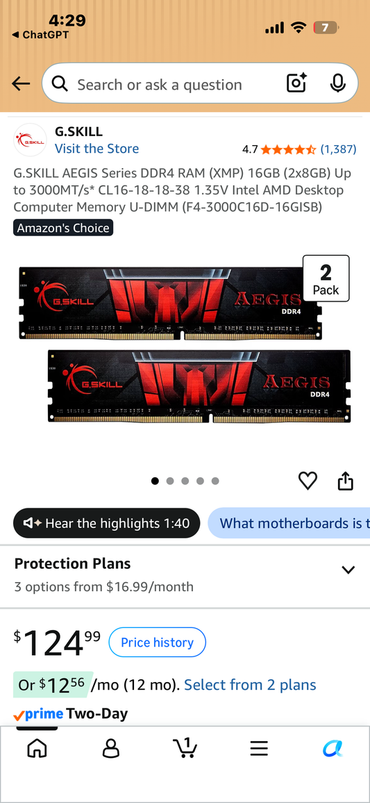 G.SKILL AEGIS Series DDR4 RAM (XMP) 16GB (2x8GB) Up to 3000MT/s* CL16-18-18-38 1.35V Intel AMD Desktop Computer Memory U-DIMM (F4-3000C16D-16GISB)