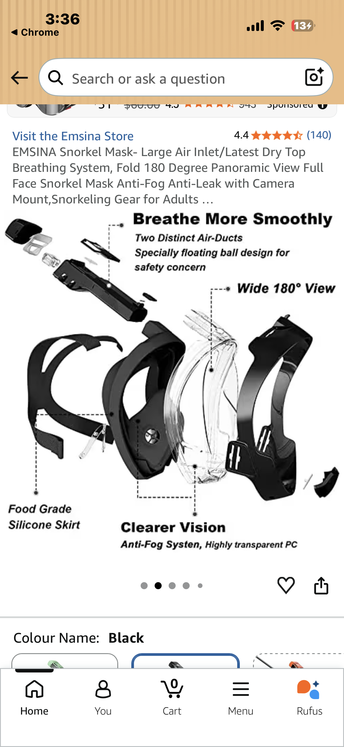 Snorkel Mask- Large Air Inlet/Latest Dry Top Breathing System, Fold 180 Degree Panoramic View Full Face Snorkel Mask Anti-Fog Anti-Leak with Camera Mount,Snorkeling Gear for Adults
