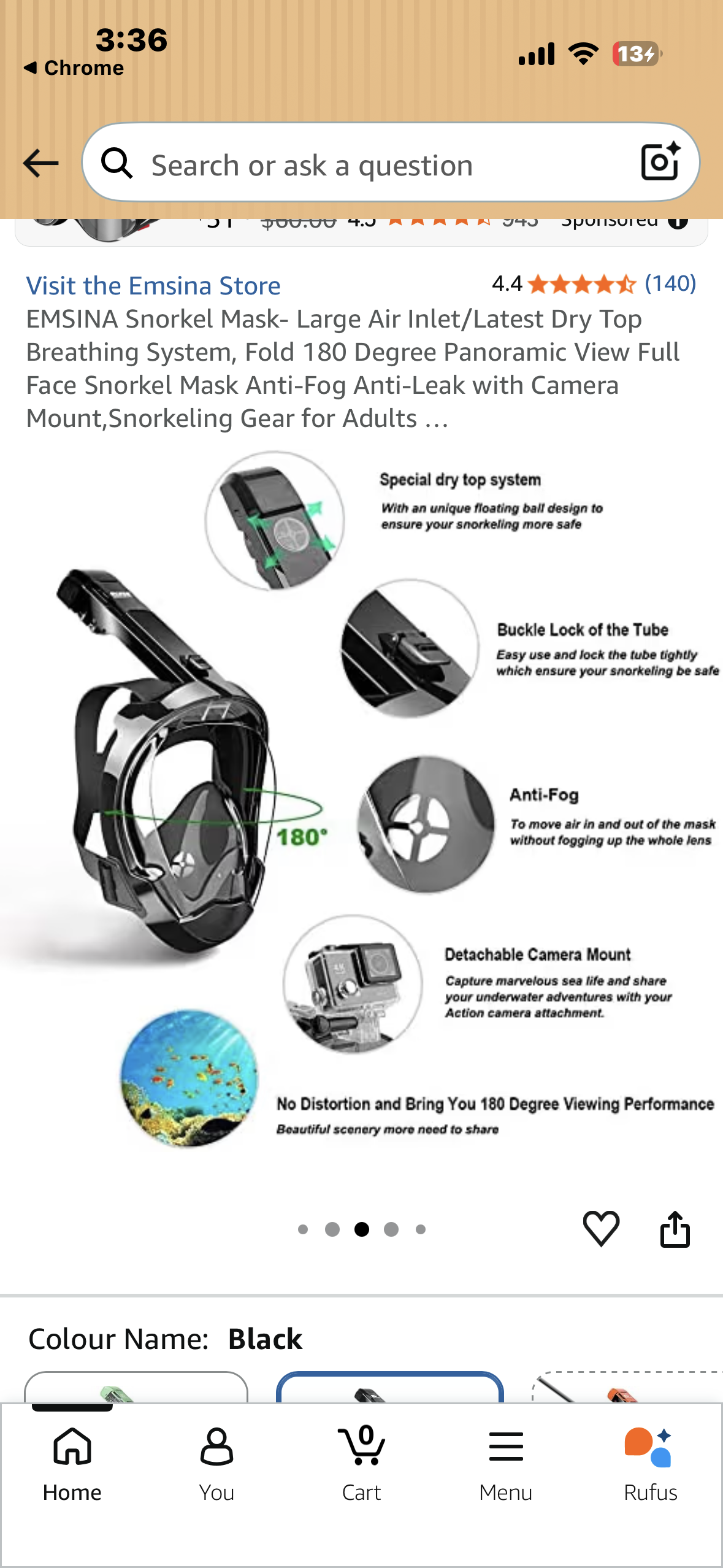 Snorkel Mask- Large Air Inlet/Latest Dry Top Breathing System, Fold 180 Degree Panoramic View Full Face Snorkel Mask Anti-Fog Anti-Leak with Camera Mount,Snorkeling Gear for Adults