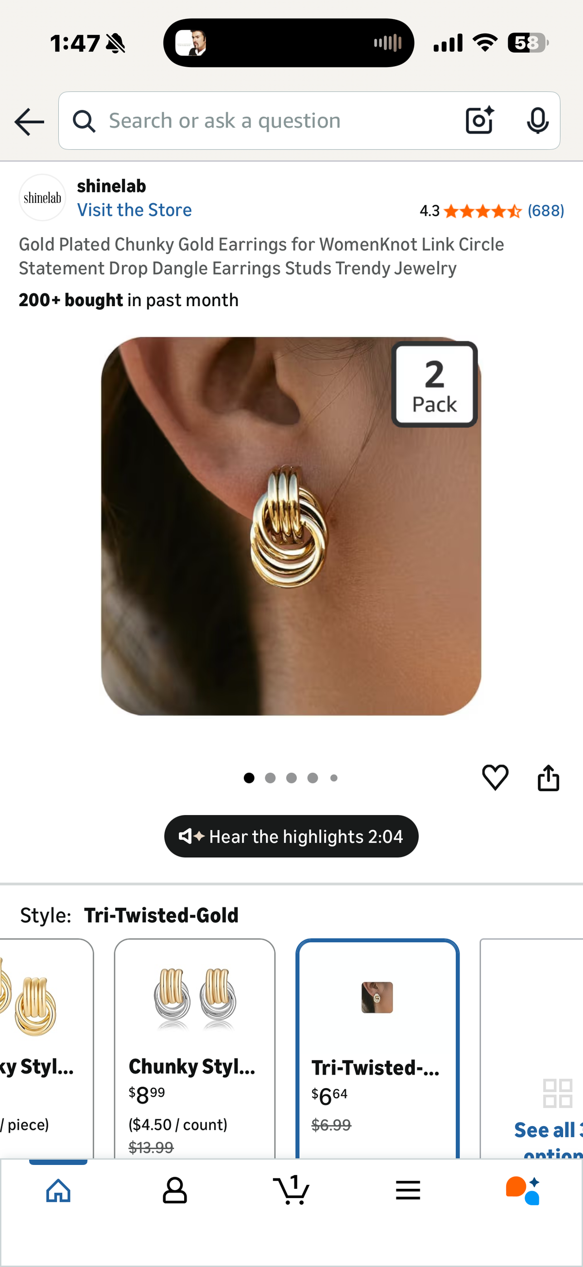 Gold Plated Chunky Gold Earrings for WomenKnot Link Circle Statement Drop Dangle Earrings Studs Trendy Jewelry (1 Pair)