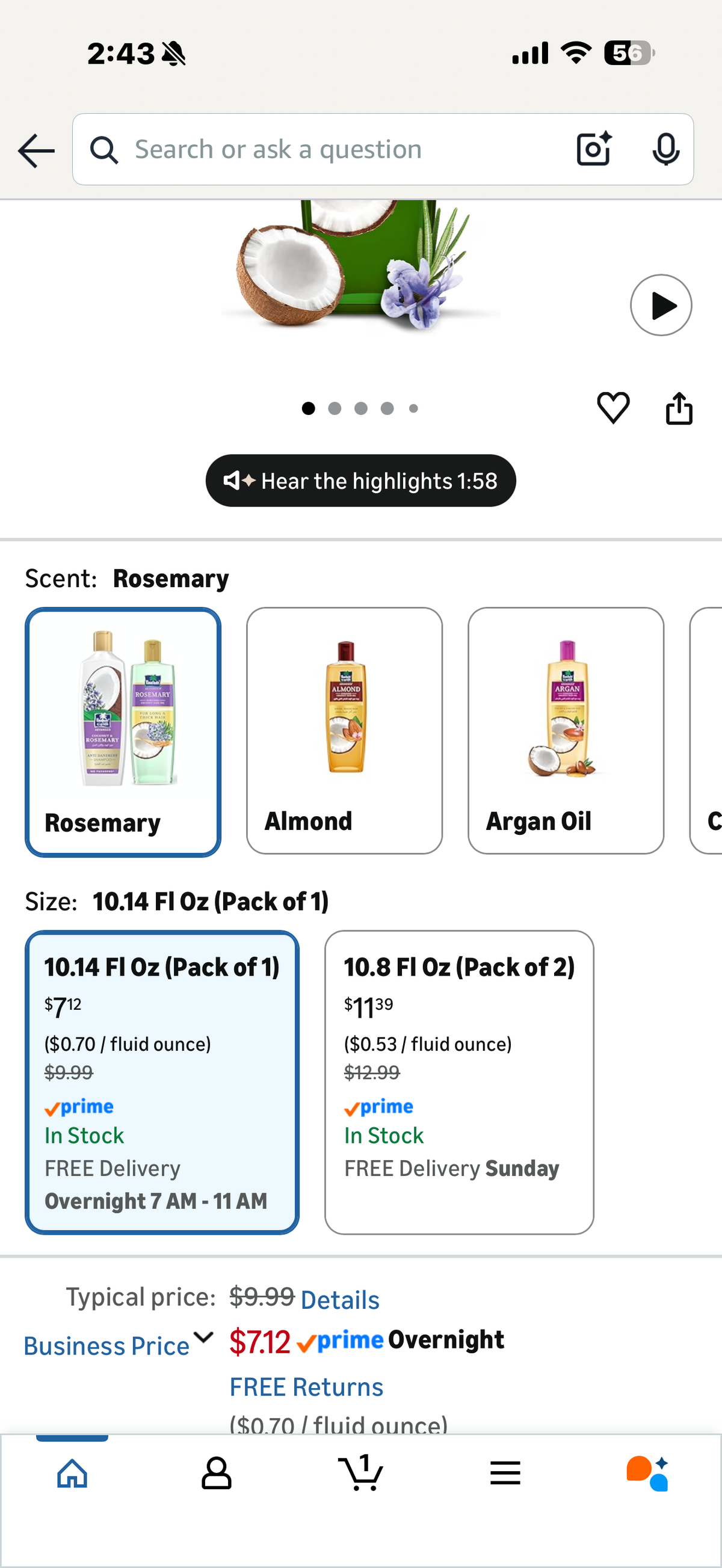 Parachute Advansed Rosemary Hair Oil with Coconut| For 2x Longer & Thicker Hair| Reduces Hairfall & Strengthens Hair| All Hair Types|No Parabens & Silicones| 10.1 Fl.oz.